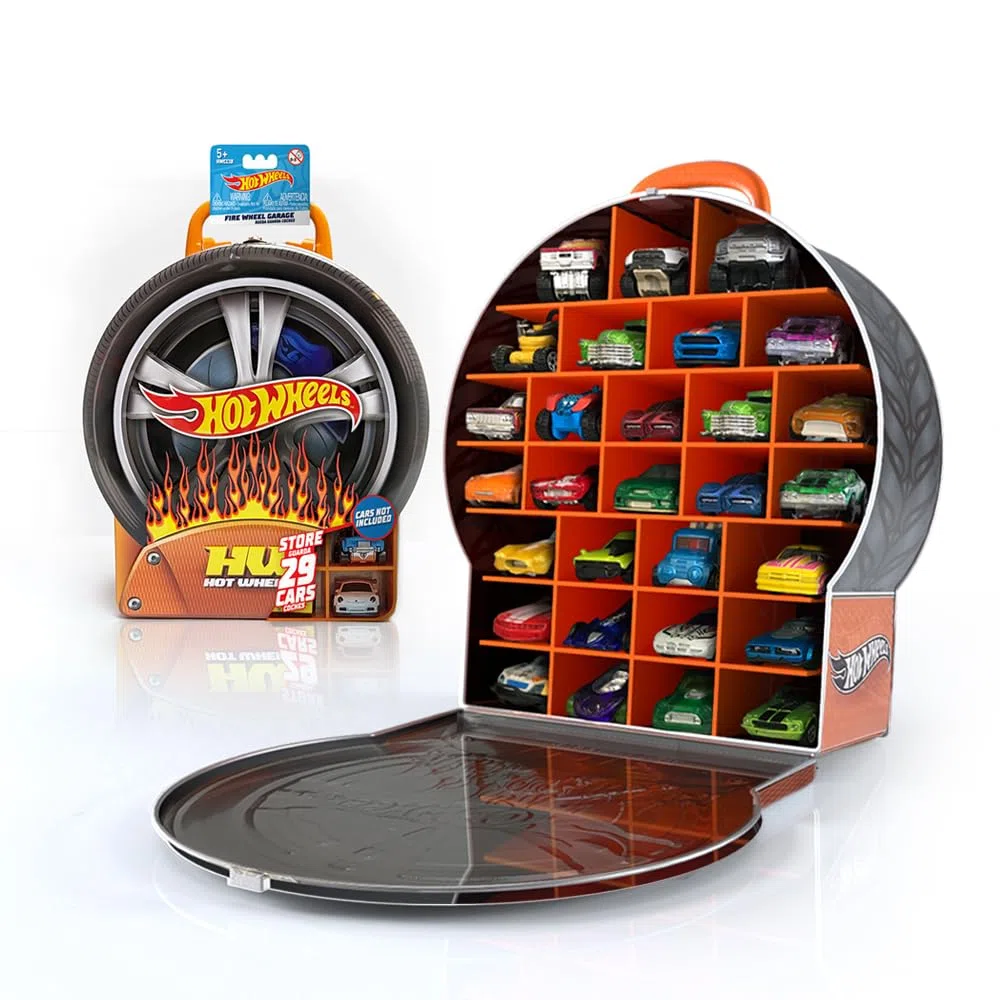 Hot Wheels Estuche de almacenamiento para automóvil: estuche de almacenamiento aumentado para automóviles con asa de transporte de fácil agarre para hasta 29 vehículos, organizador de juguetes para au