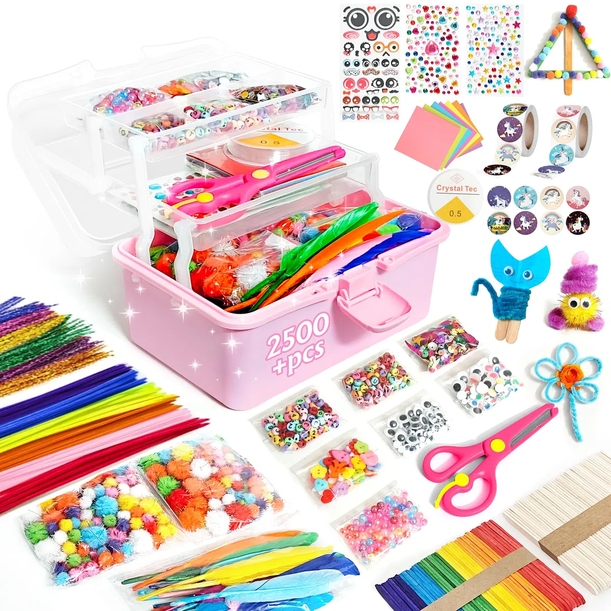 2500 juegos de manualidades para niños, juegos de manualidades, juegos de manualidades, incluye pegatinas de unicornio, limpiapipas, pompones, perlas, regalos para niñas, regalos de cumpleaños,