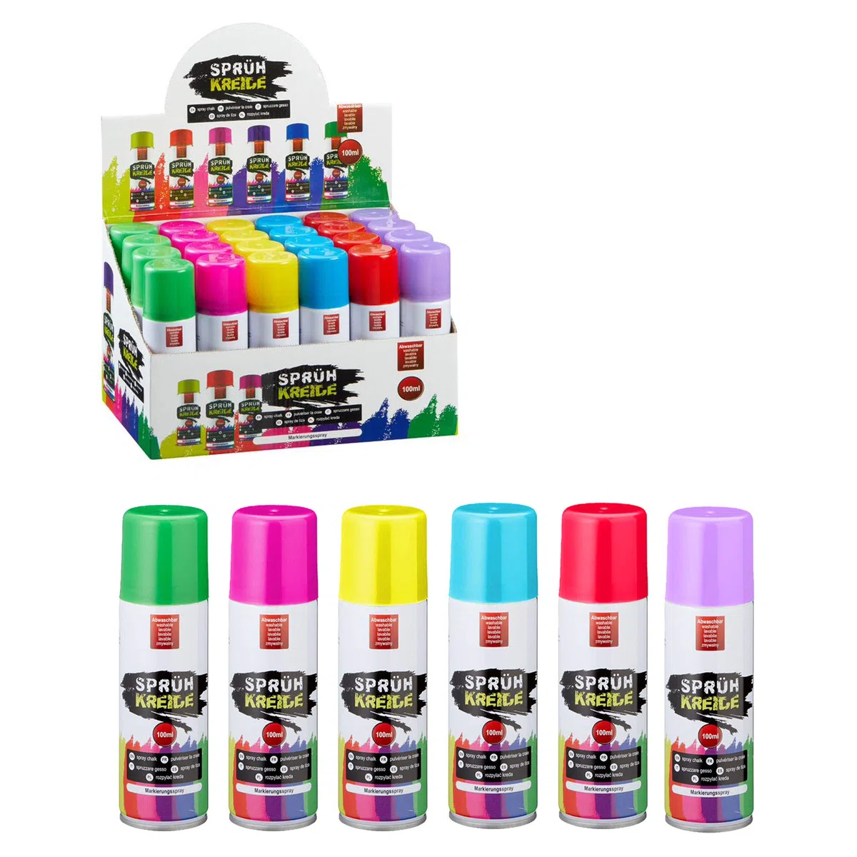 Cepewa Spray de tiza en aerosol, 6 colores, soluble en agua (1 juego de 24 tizas en aerosol)