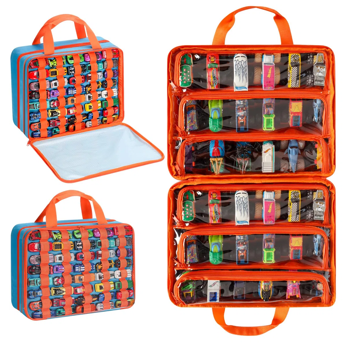 Bolsa de almacenamiento para coche de juguete, maletín de transporte compatible con Monster Jam Trucks, para coches Hot Wheels, para coches de caja de cerillas, mini juguetes, azul (solo
