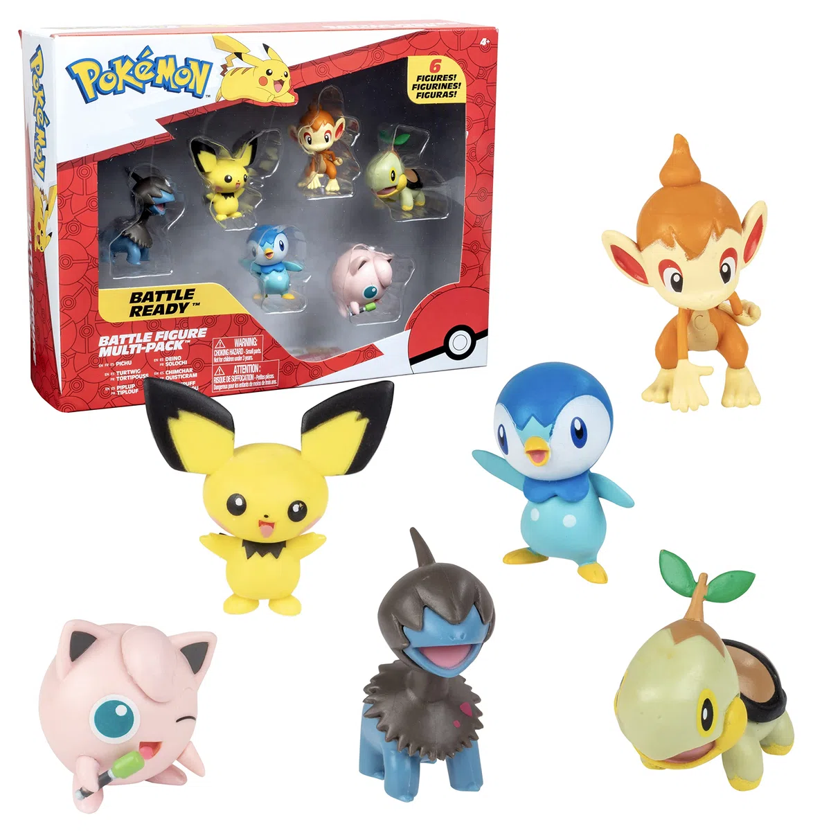 Juego de 6 Piezas de Figuras Pokémon, Incluye Pichu, Yamper, Turtwig, Piplup, Chimchar y Deino de 2 Pulgadas, arrancadores de Diamantes y Perlas, con Licencia Oficial