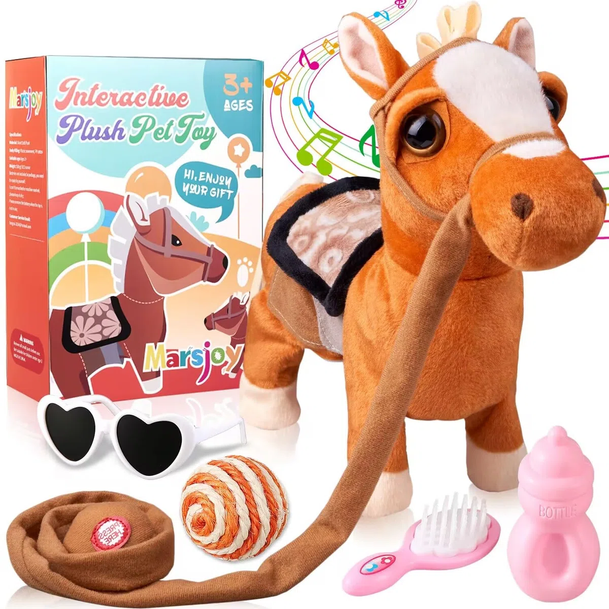 Marsjoy Juguete de Pony para Caminar, Canto Musical, Baile, Peluche, Interactivo, Pasear, Caballo con Correa, Robot de Pony, de Peluche, Animales de Peluche, Cabeza de Sacudida