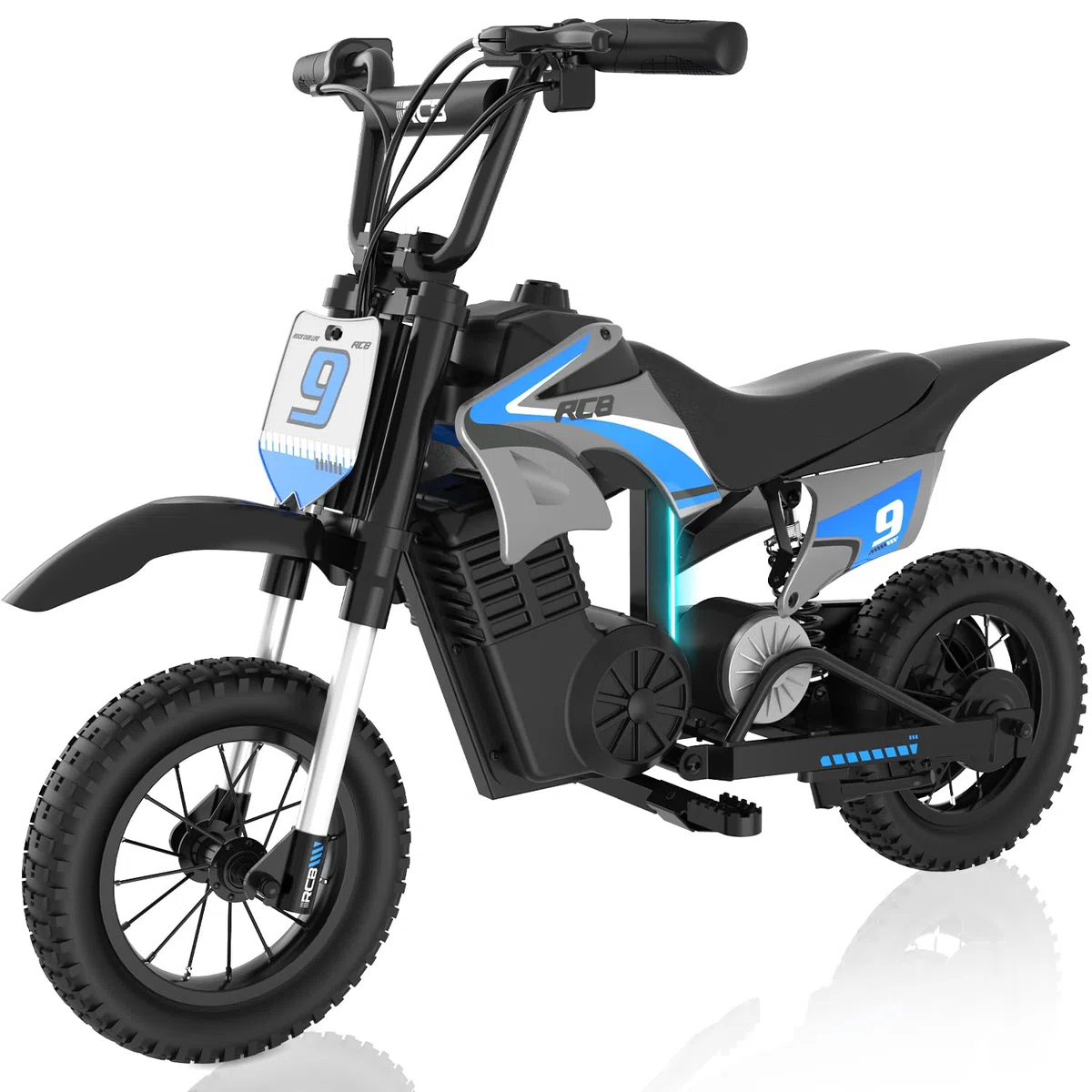 RCB R9X Pro Moto Eléctrica Niños, Motocicleta Eléctrica con Motor 350W, Modos de Velocidad 10/15/25 km/h & Alcance 16KM, Iluminación Ambiental, Neumático 12" Moto para Infantil 6+ Años
