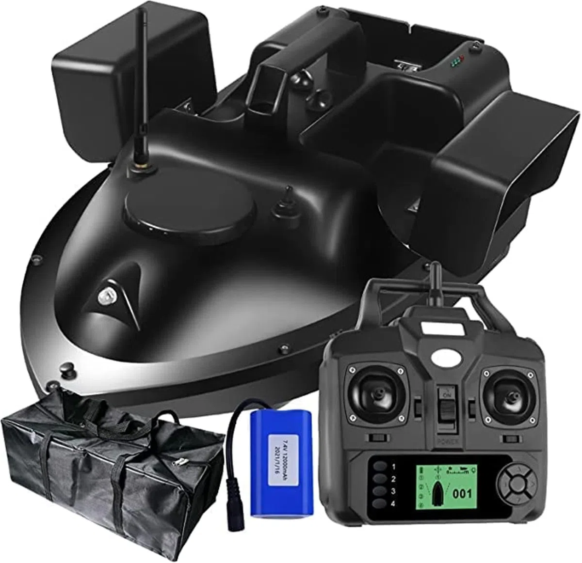 Barco de Cebo de Pesca con GPS, RC Inalámbrico, Motor Dual, 2 kg, Alimentación Automática, Retorno, Control Remoto, 500 m, Nido de Pesca (12000MAH)