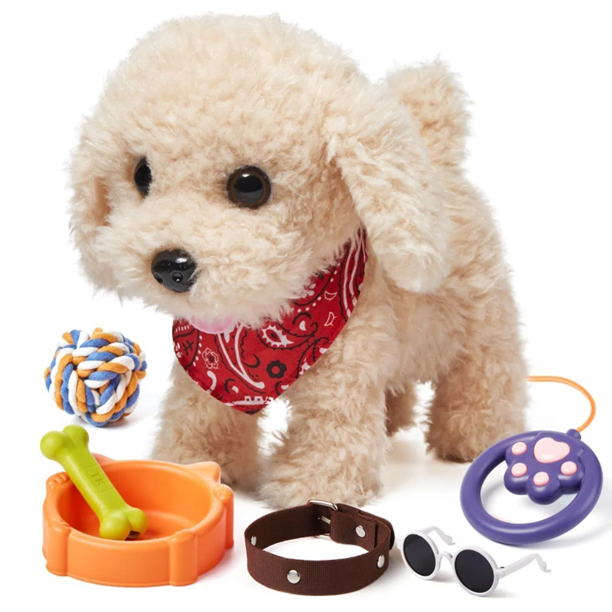 Perro Robot de Peluche Interactivo, Camina y Ladra, Control Remoto por Correa y Palmadas, Juguete Perro Realista con Accesorios, Regalo para Niños Desde 3 Años