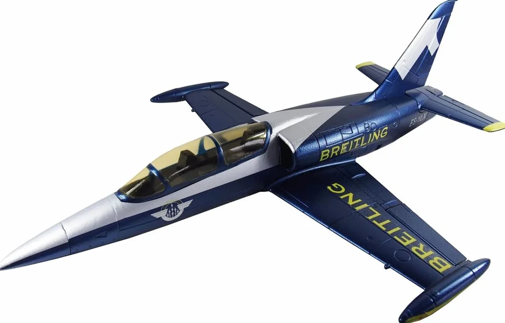 Amewi AMXFlight L-39 Albatros, Breitling Design, avión teledirigido, EPO, PNP, Azul y Plateado