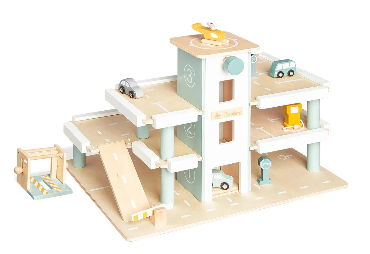PINOLINO Aparcamiento para Niños 'Kurt', con ascensor, accesorios, sistema de lavado y 3 plantas, blanco