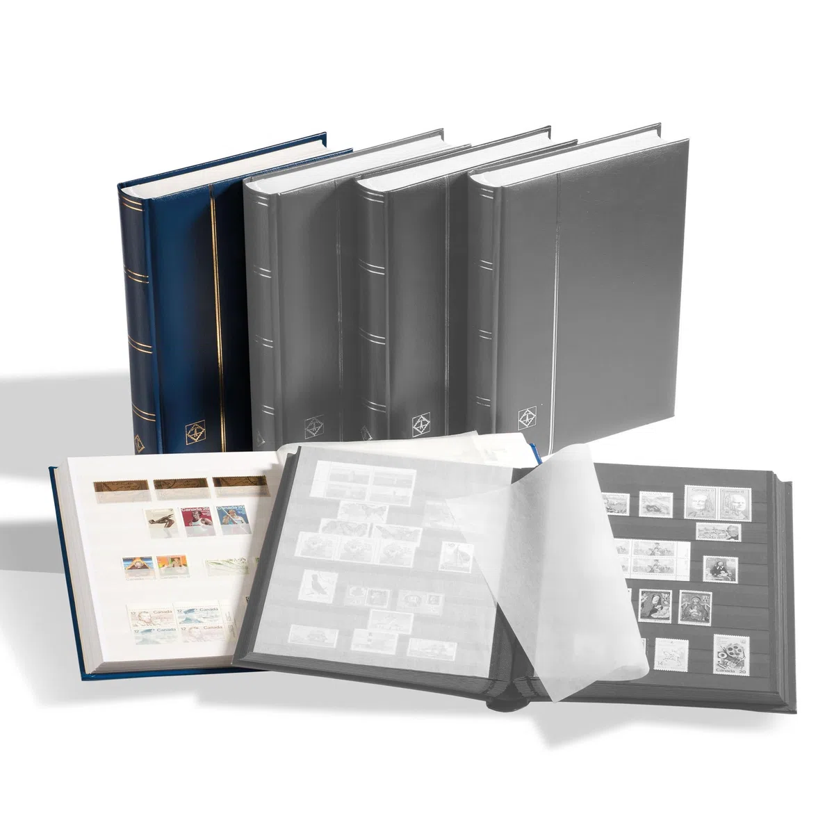 Leuchtturm 336541 Álbum para sellos Comfort - DIN A4, 64 páginas, papel cristal, cubierta acolchada - azul