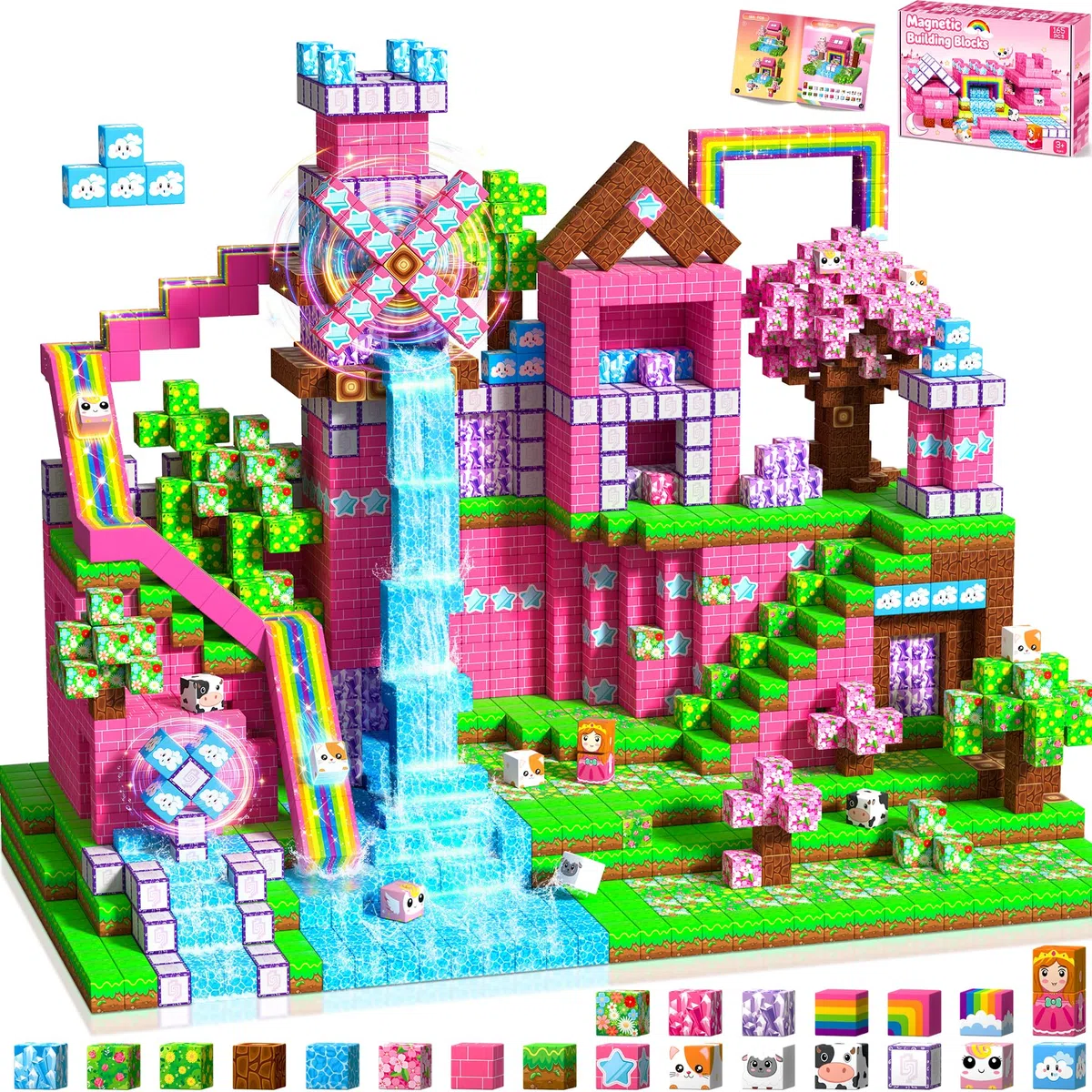 Bloques Magneticos Construccion Niños - 165 Piezas Magneticas niños - Construcciones Cubos Magneticas Juguete Creativo Montessori para Niños 3 4 5 6 7 8 9 10 Años Rendimiento Desmontable
