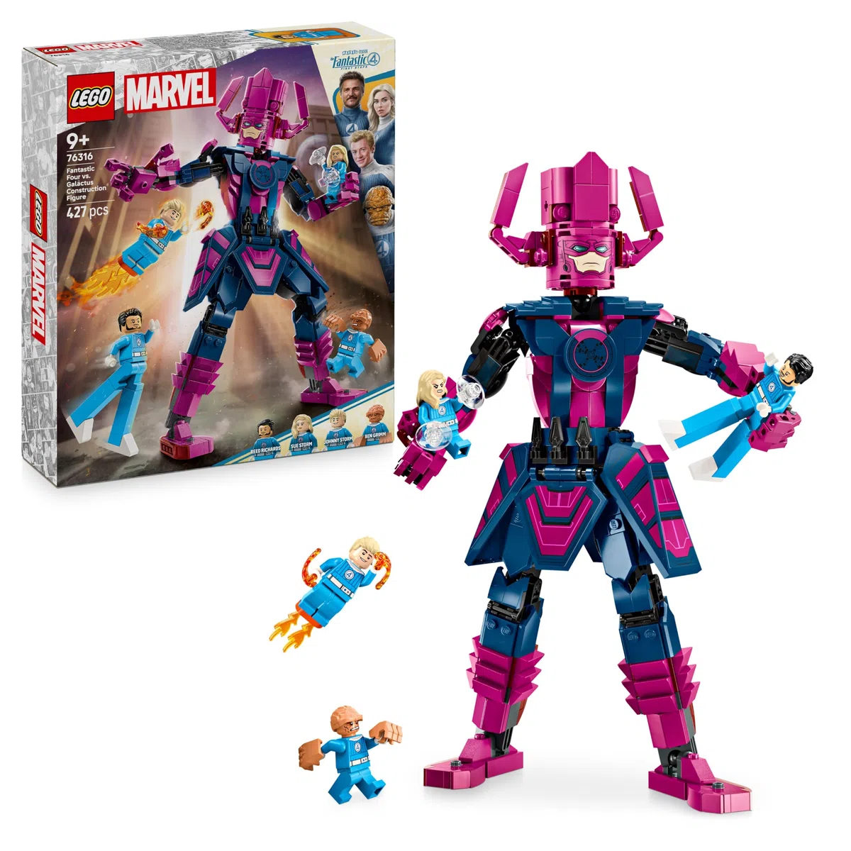 LEGO Marvel Cuatro Fantásticos vs. Figura para Construir de Galactus, Juguete de Construcción de Superhéroes con Minifiguras de la Cosa, Mujer Invisible y Antorcha Humana, Regalo para Niños 76316