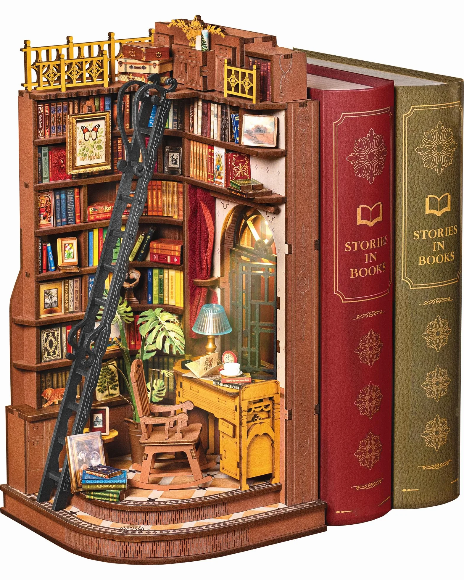 ROBOTIME Book Nook Booknook Puzzle 3D de Madera, Booknok Decoración del Hogar, Nookbook Regalos para Adultos Niños Mujeres(Corner Study)
