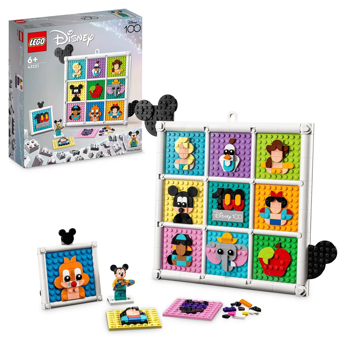 LEGO 43221 Disney 100 Años de Iconos de la Animación Disney, Set de Manualidades Mural de Personajes, 72 Diseños de Mosaicos Divertidos para Crear, Incluye la Minifigura de Mickey Mouse Artista