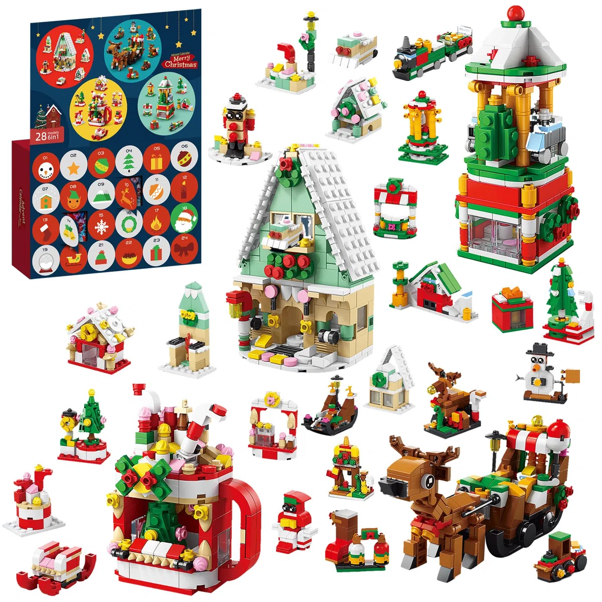 Calendario Adviento con 24 Regalos,Niños Calendario Adviento de Navidad,Incl. Papá Noel, árboles de Navidad, trenes,Regalo de Cuenta Atrás de Navidad para Niños y Niñas
