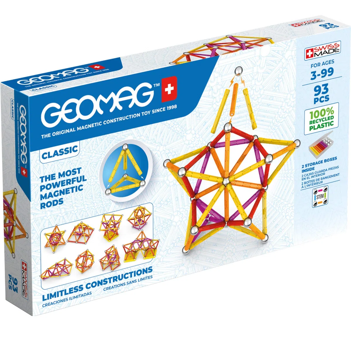 Geomag Classic - 93 Piezas - Bloques de Construcción Magnética para Niños - Green Line - Juguetes Educativos de Plástico 100% Reciclado