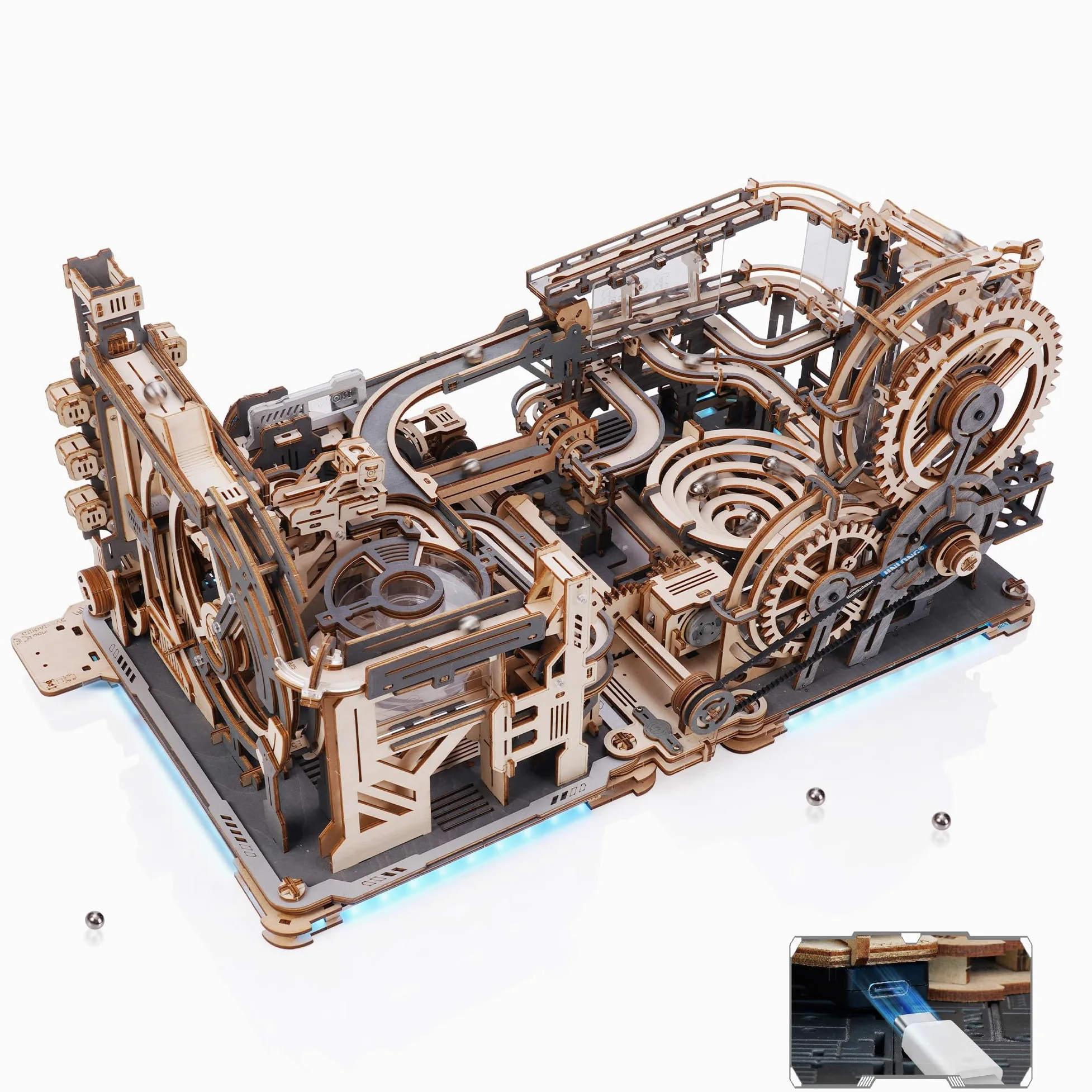 ROKR Pistas para Canicas Pack 3 en 1 Rompecabezas Puzzle 3D Madera Maquetas Construir Adultos Regalo Idea para Hombres (Night City&Link Pack&Spaceport)