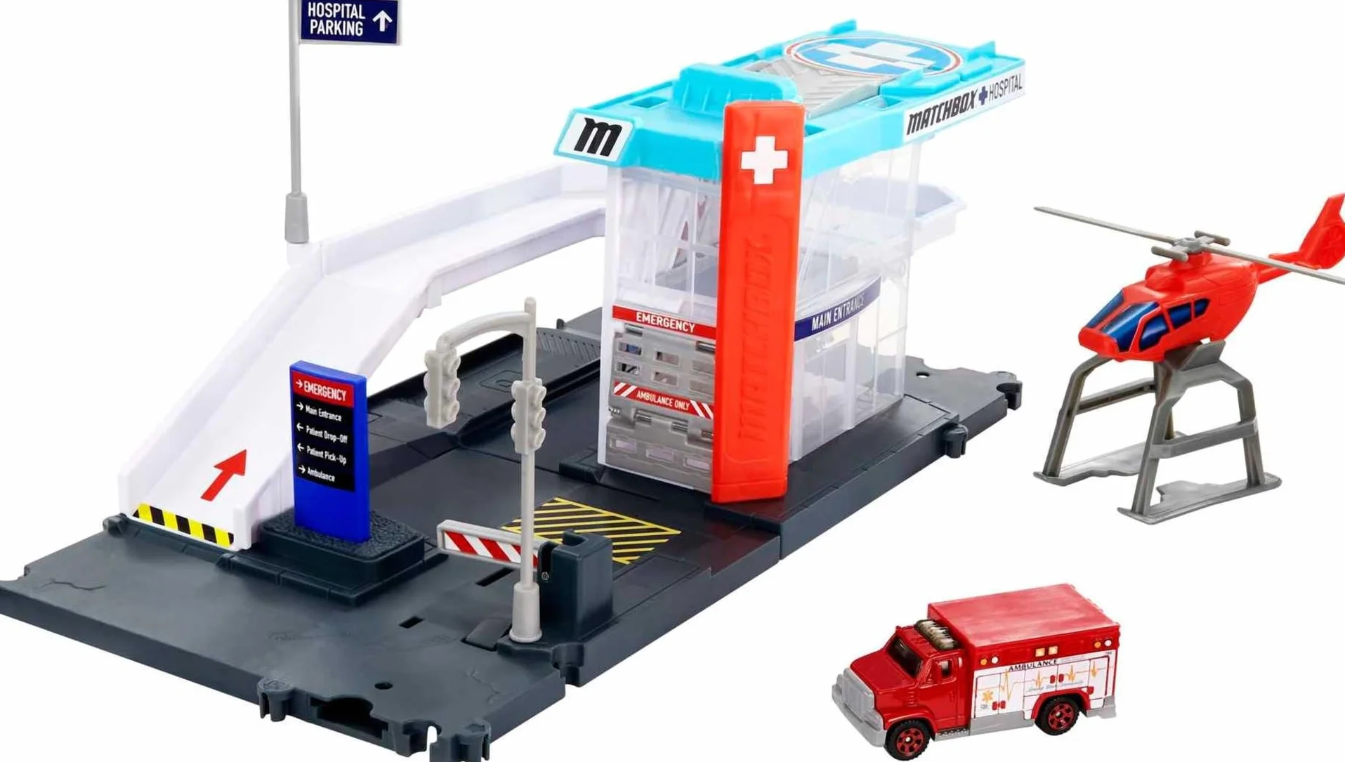 Matchbox Hospital y helicóptero de Rescate Casa y vehículo de Juguete (Mattel GVY83)