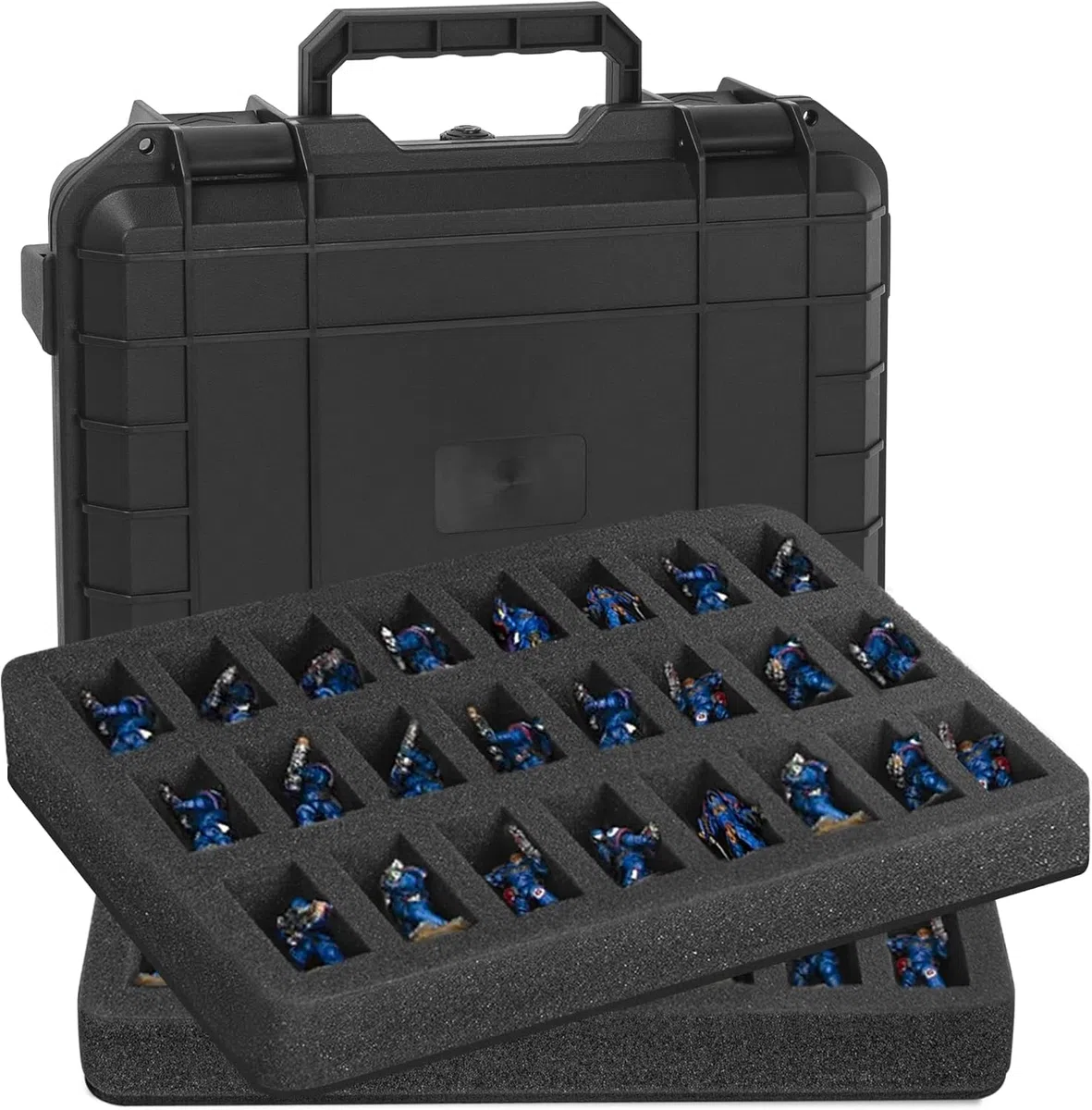 Estuche rígido Resistente para Figuras en Miniatura con Capacidad para 48 Figuras Compatible con Warhammer 40k Dungeons&Dragons Organizador de Juguetes en Miniatura de Espuma se Puede Cortar a Medida
