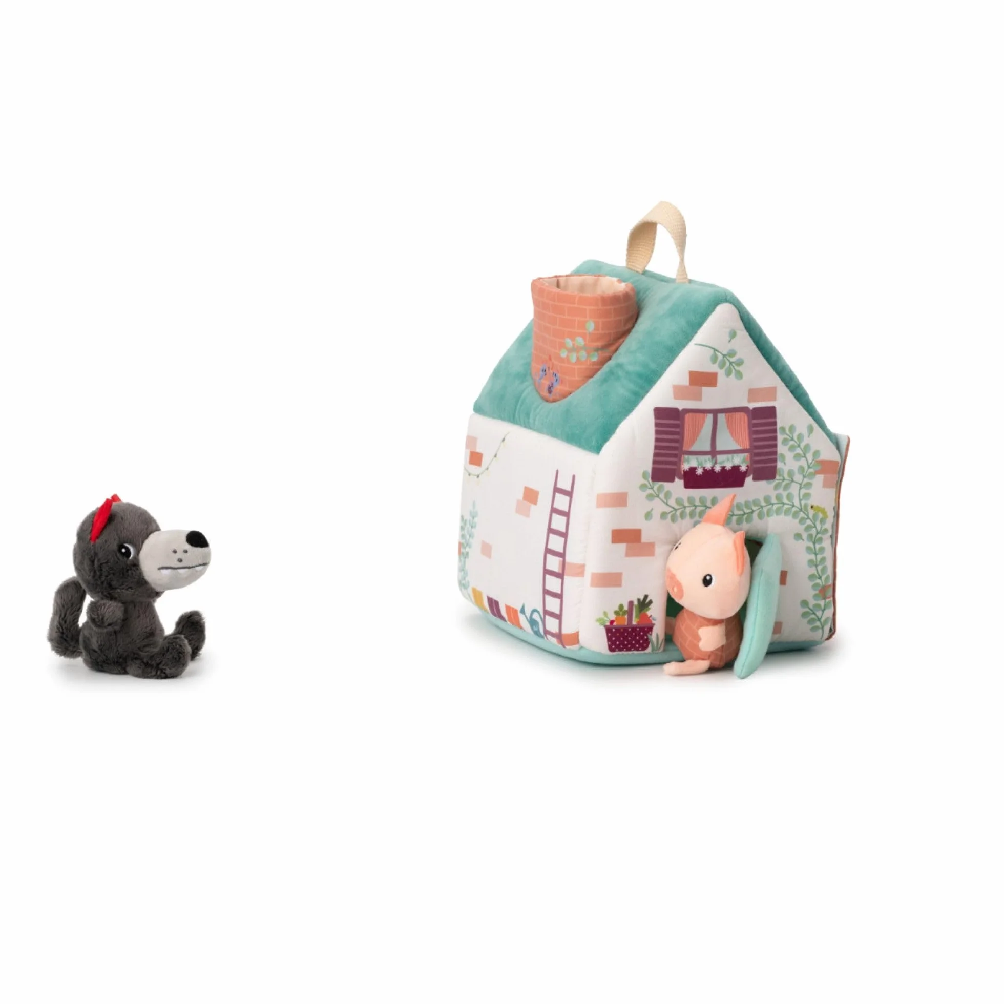 LILLIPUTIENS - Casa del Lobo y los 3 cerditos - Juguete de Tela Inspirado en el Famoso Cuento con Personajes y Casas - Estimula la motricidad Fina y la imaginación - Desde 18 Meses - 83490