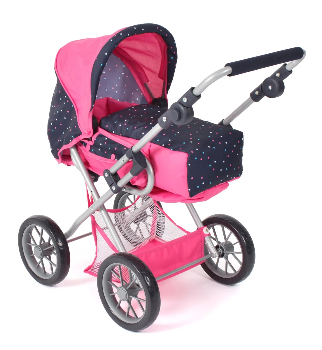 Bayer Chic 2000 - Cochecito de muñecas Leni, 2 en 1 con Bolsa de Transporte extraíble, Cochecito para muñecas de hasta 46 cm de tamaño, Confeti Rosa, 64 x 37 x 68 cm