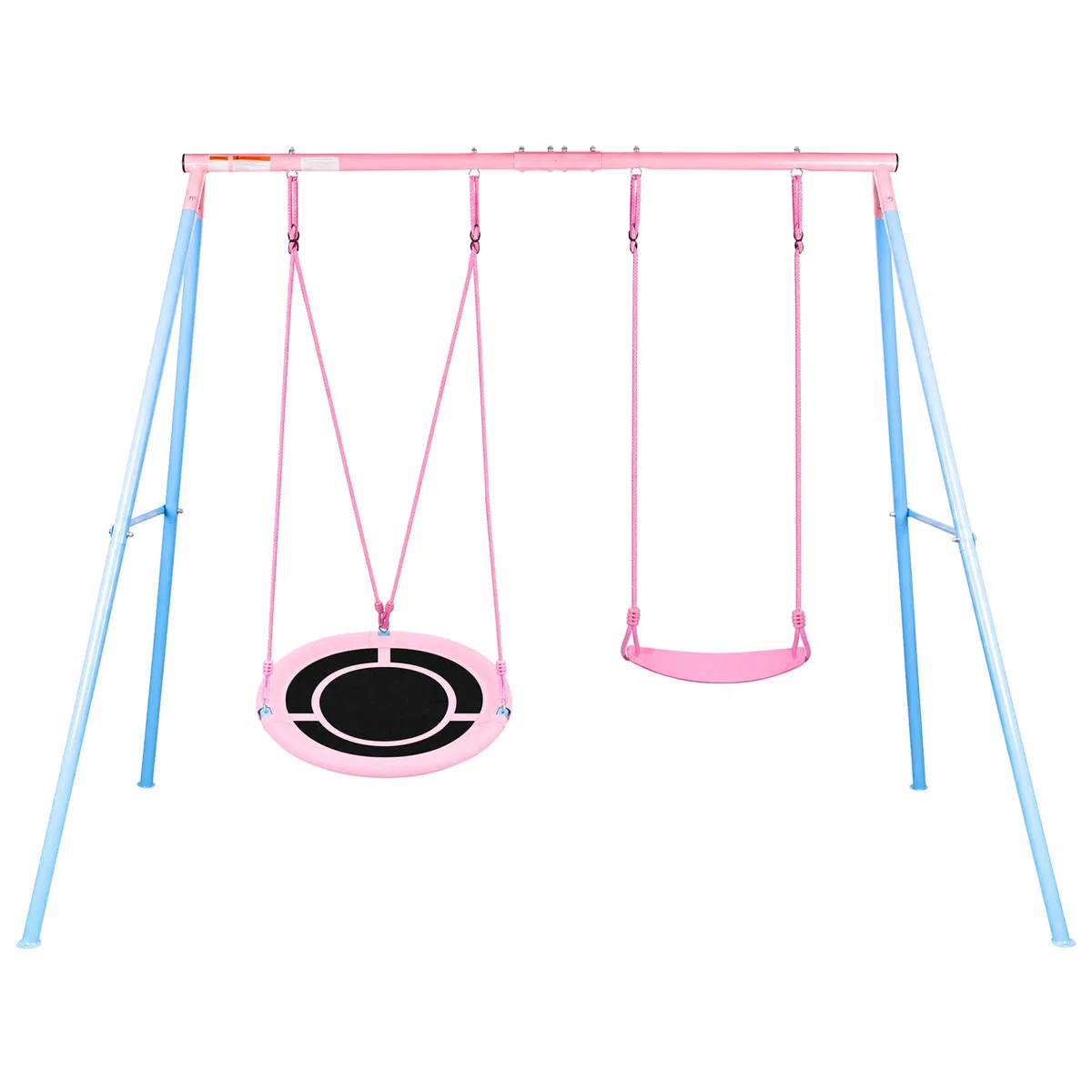 hotsizz Juego de Columpio Jardin Exterior de Metal Resistente, Columpios Infantiles para Niños, Estructura de Acero, Dimensiones 245×182×148 cm para Patio y Terraza(Rosa)