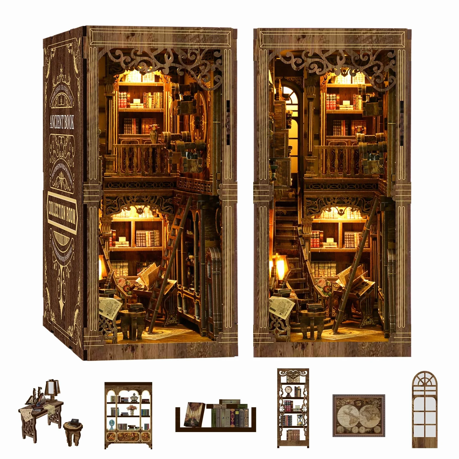 Book Nook Kit,Miniature Dollhouse Booknook Kit, Puzzle De Madera 3D con Luz Led, Idea Regalo Creativa para Adultos y Adolescentes a Partir De 14 Años, Sala de Colección