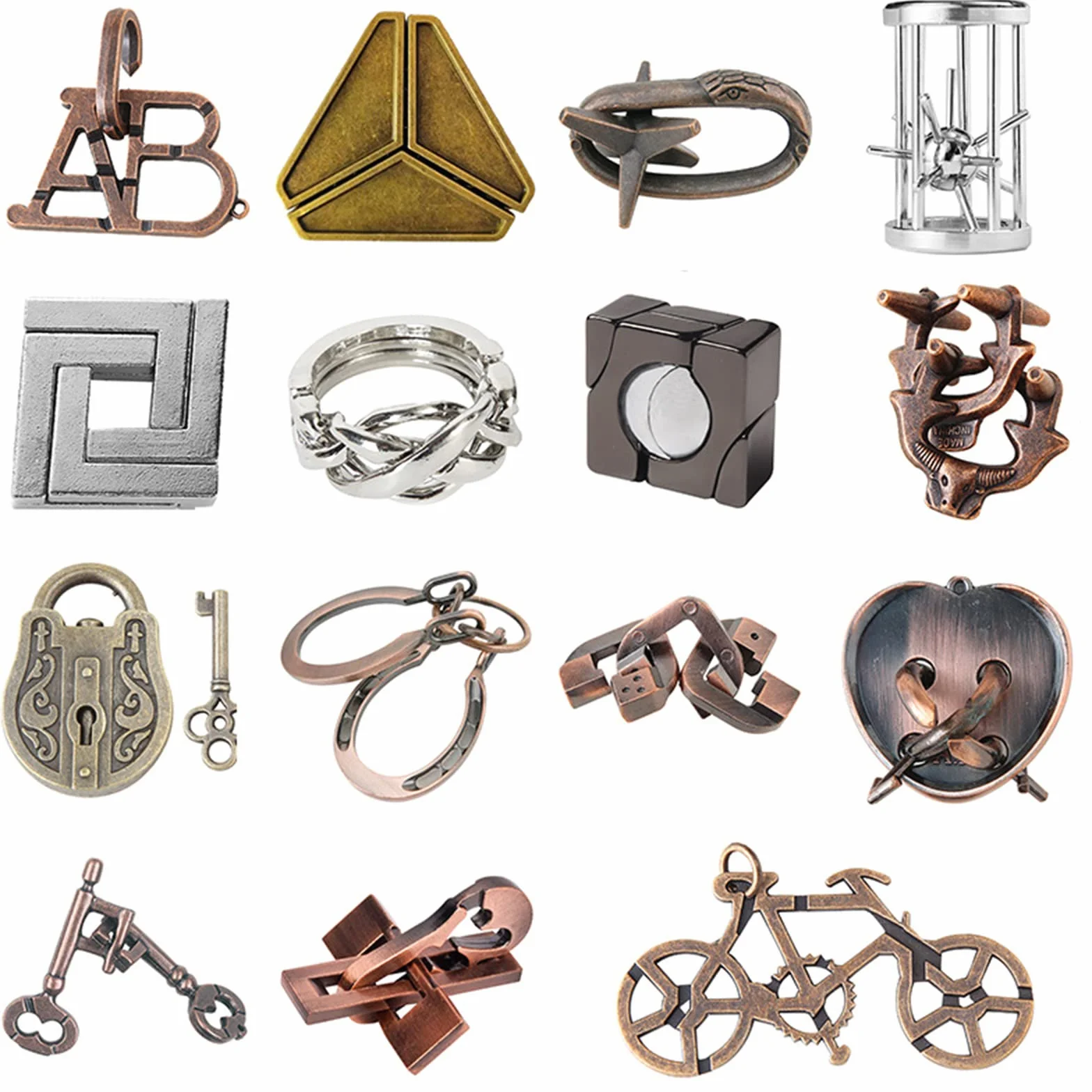 15 Piezas Rompecabezas de Metal,Juegos De Ingenio,Expande Imaginación y Creatividad Espacial,Set De Puzzles Inteligentes para Adultos y niños Juguetes