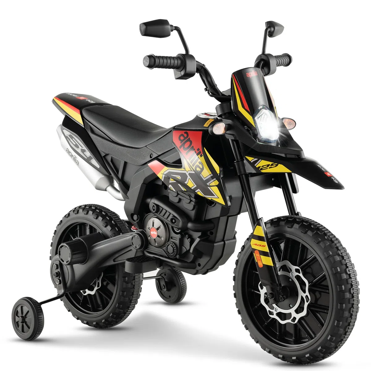 GOPLUS Moto Eléctrica Infantil con 2 Ruedas Motrices, Faro, Vehículo Eléctrico a Batería de 12V con Música, Carga de 30kg, Moto para Niños de 3-8 Años (Negro)