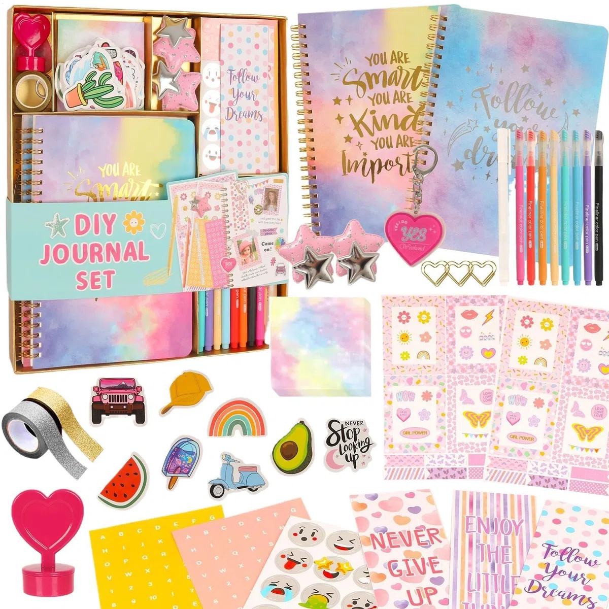 Genérico Kit de DI Y Journal para niña, lindo kit de manualidades de arte de diario, álbumes de recortes y suministros de diario para niñas 8 9 10 11 12 13 14 14 Regalo de cumpleaños