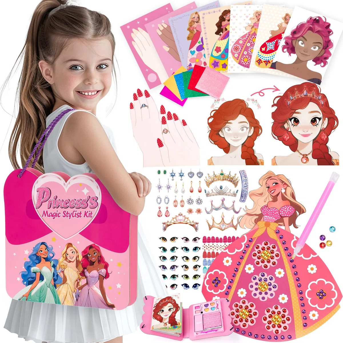 COCO&Friends Kit Manualidades Niños 6 8 años, Regalos DIY Creativos de juguetes con diamantes y pegatinas vestir, Manualidad Princesa Niñas Juguete Niños 5 6 7 8 años