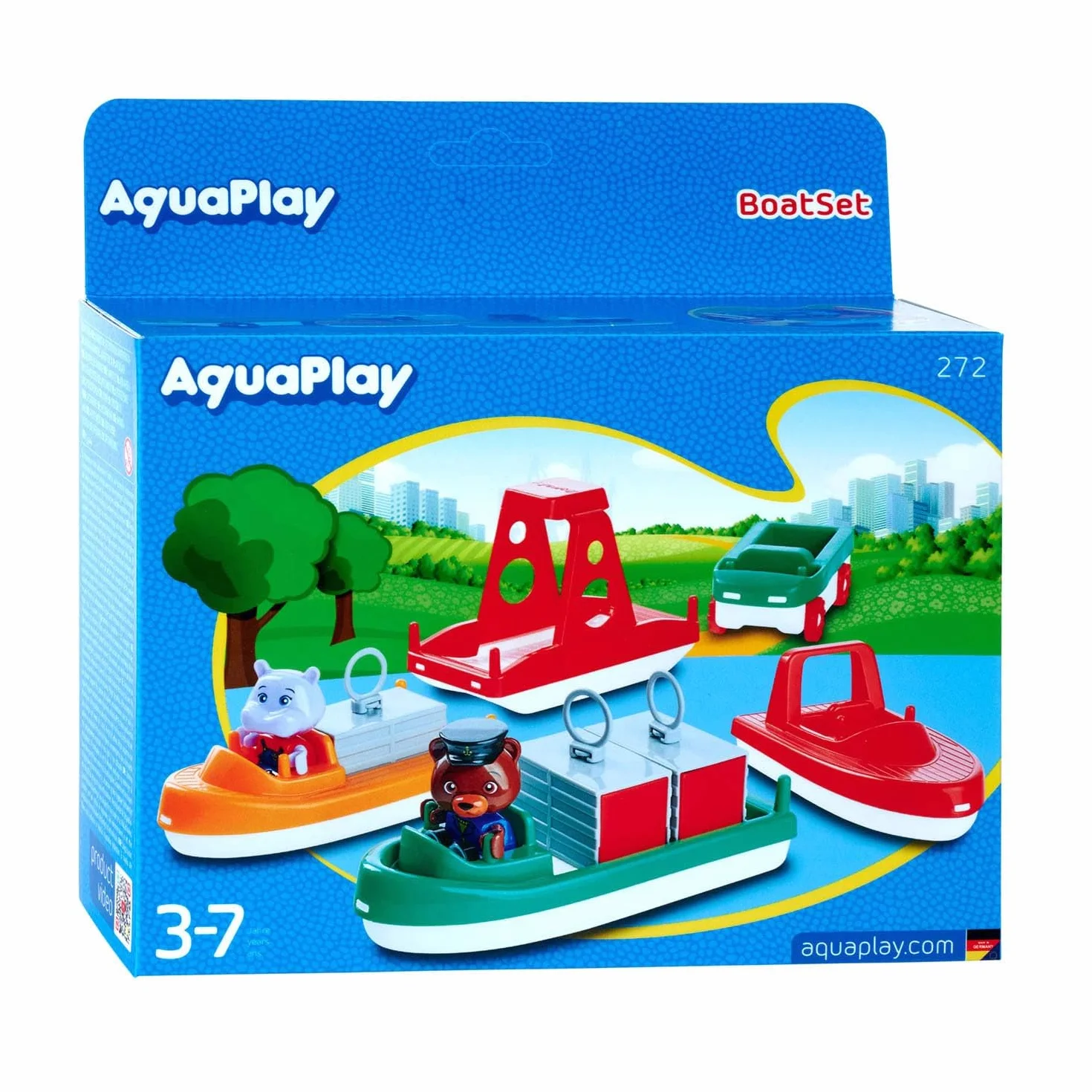 BIG Spielwarenfabrik AquaPlay BoatSet - Accesorios para vías acuáticas AquaPlay o bañera, 4 Barcos, 1 Amphi-Lorry y Bo y Wilma, para niños a Partir de 3 años