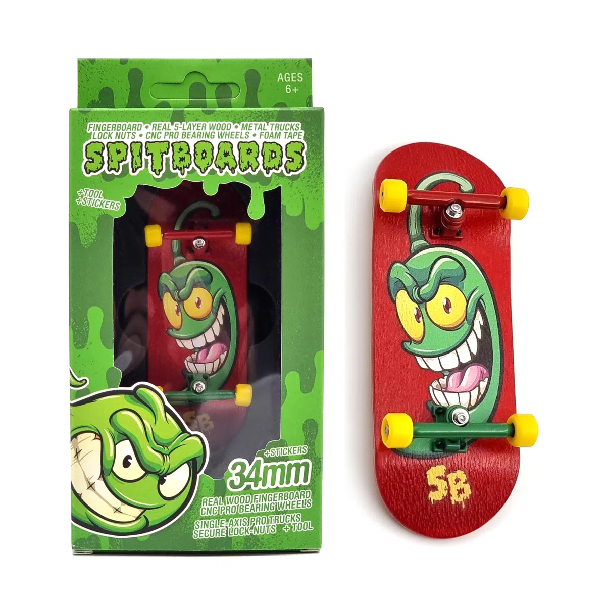 SPITBOARDS Configuración de diapasón Pro 34x96 mm | Cubierta de madera real | Camiones profesionales con tuercas de bloqueo | Ruedas Pro de poliuretano con rodamientos