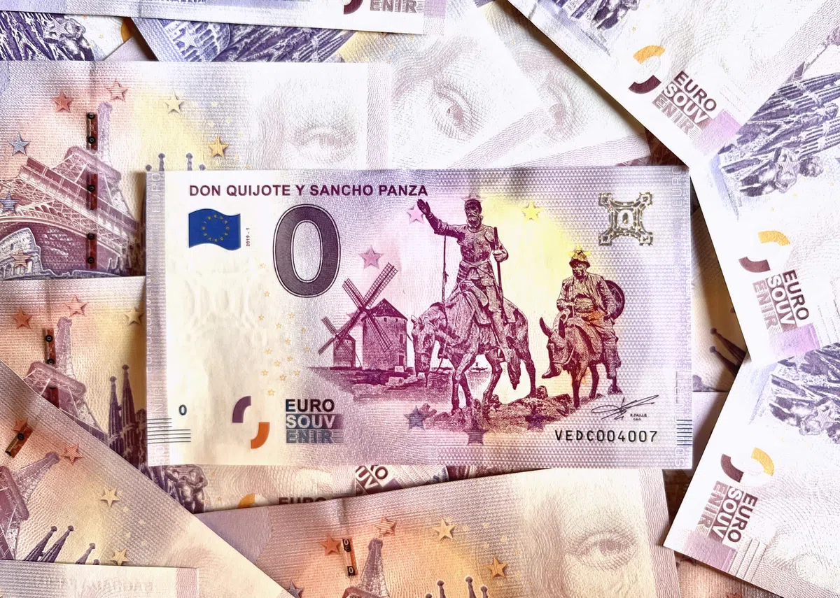 Billete 0 € Euros - Personalizado Don Quijote y Sancho - Impreso en Papel Moneda - 0 Euros - Euro Souvenir