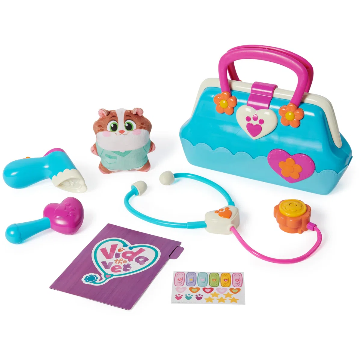 Vida The Vet - Maletín Médico Juguete con 5 Accesorios + Peluche Hámster Popcorn de 13 cm - Vida la Veterinaria Juguetes - Juguetes niños 3 años + - Regalo Niña 3 Años +