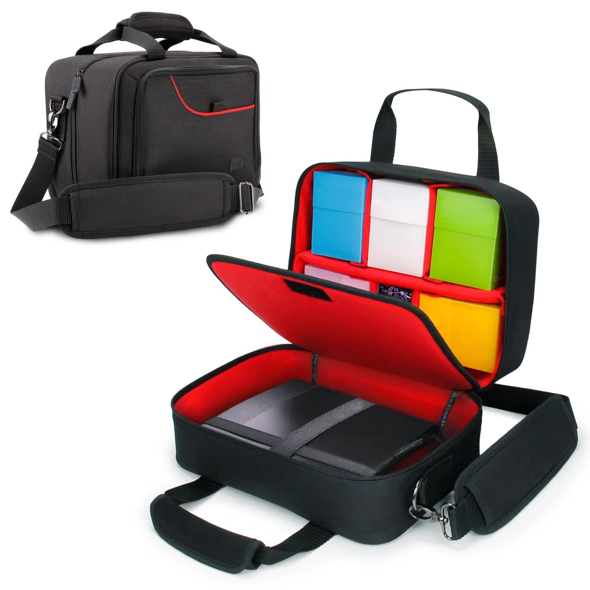 USA Gear Bolsa para Guardar Barajas de Cartas, Compatible con Juegos de Cartas TCG y CCG. Protector de Cartas con Correa Acolchada para El Hombro, Resistente a la Intemperie - Rojo