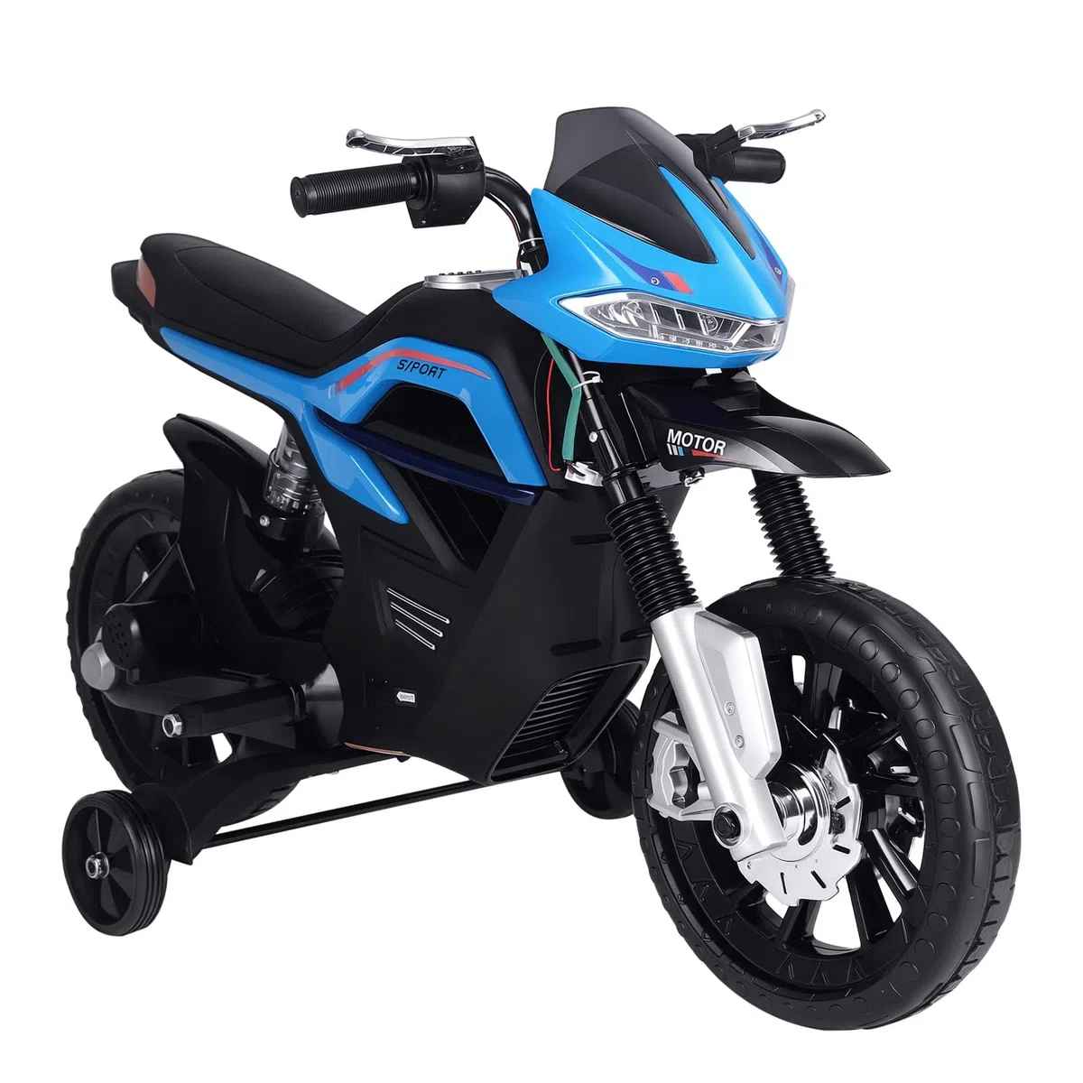 HOMCOM Moto Eléctrica Infantil +3 Años Batería 6V 105x52,3x62,3 cm Azul | Moto de Juguete, para Niños, con Luces y Música
