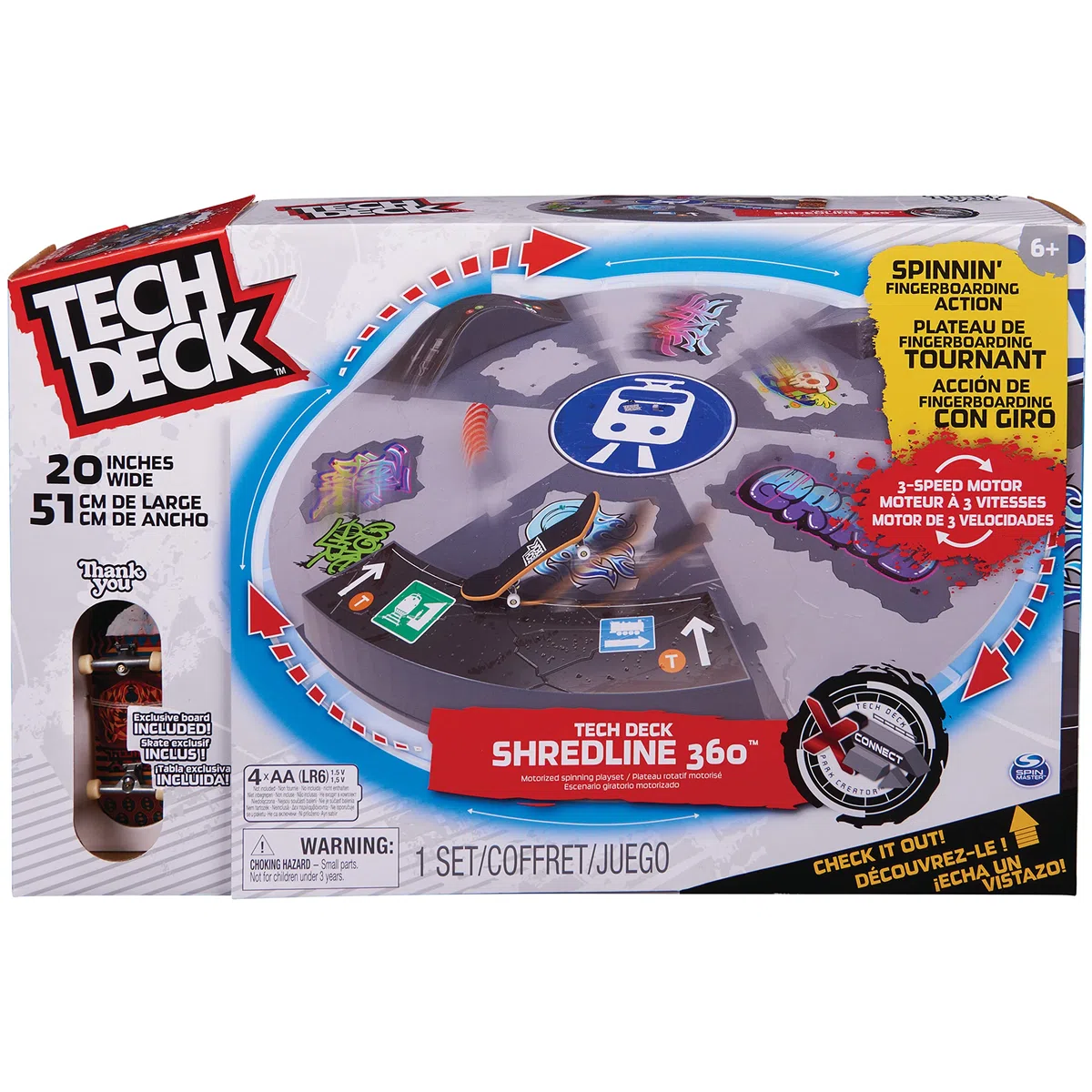 Tech Deck, Shredline 360, Parque de Skate motorizado, X-Connect Creator, Juego de rampas y Base giratoria Personalizable y construible con Fingerboard, para niños y niñas a Partir de 6 años