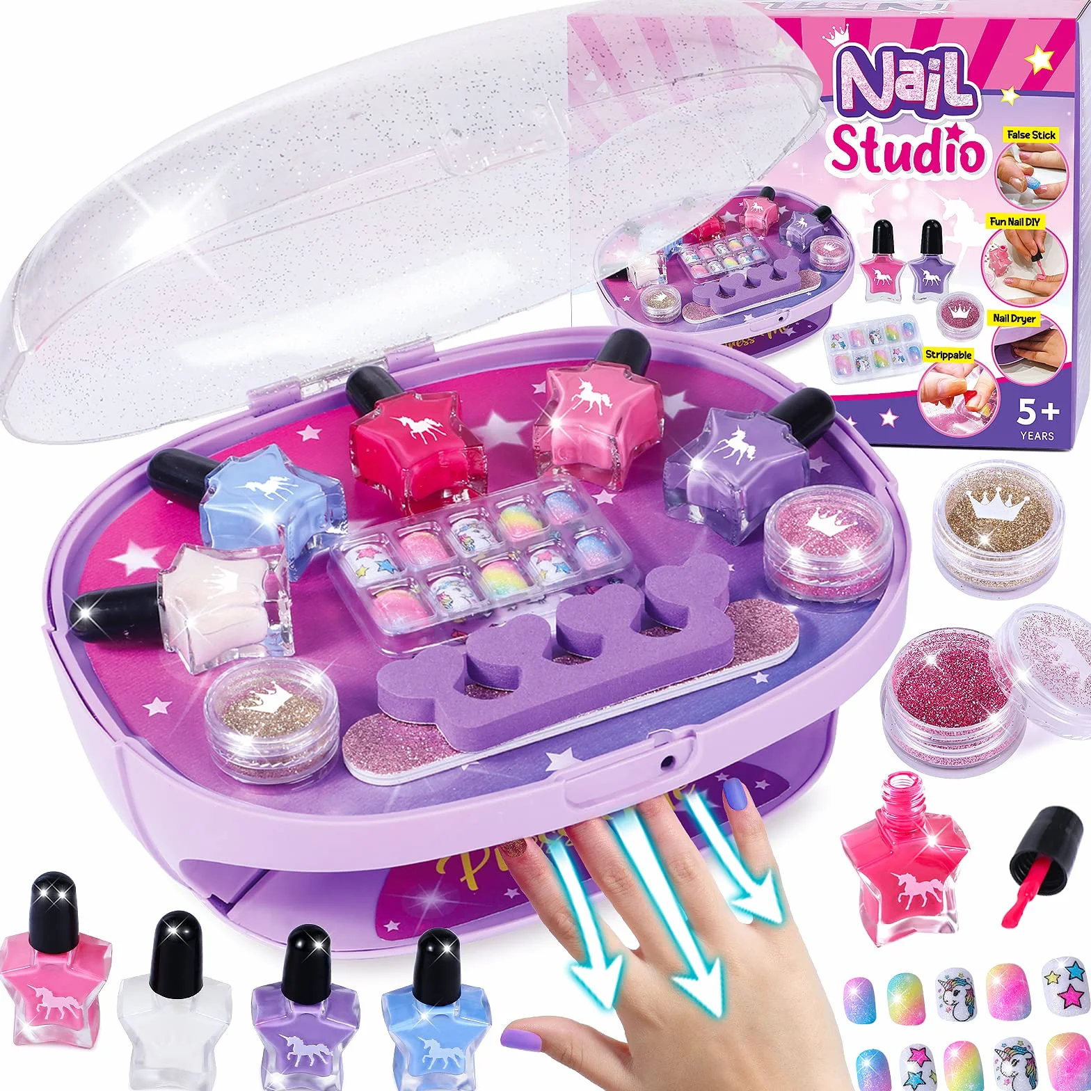 Tacobear Set Manicura Niñas con Peel Off Pintauñas Niñas Secador de Uñas Pegatinas de uñas Estudio de Uñas Juego de Uñas Kit Pintauñas Cumpleaños Regalo para Niñas 5 6 7 8 9 10 11 12 Años