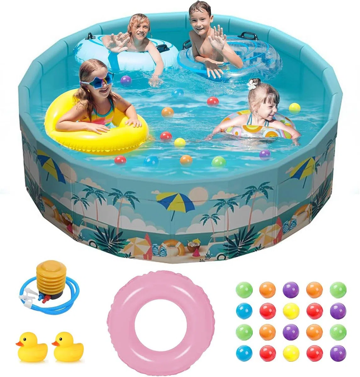 Piscina Infantil Grande AYYDS, Diámetro 160 x 45 cm, Plegable, Redonda, No Inflable, para Niños y Mascotas