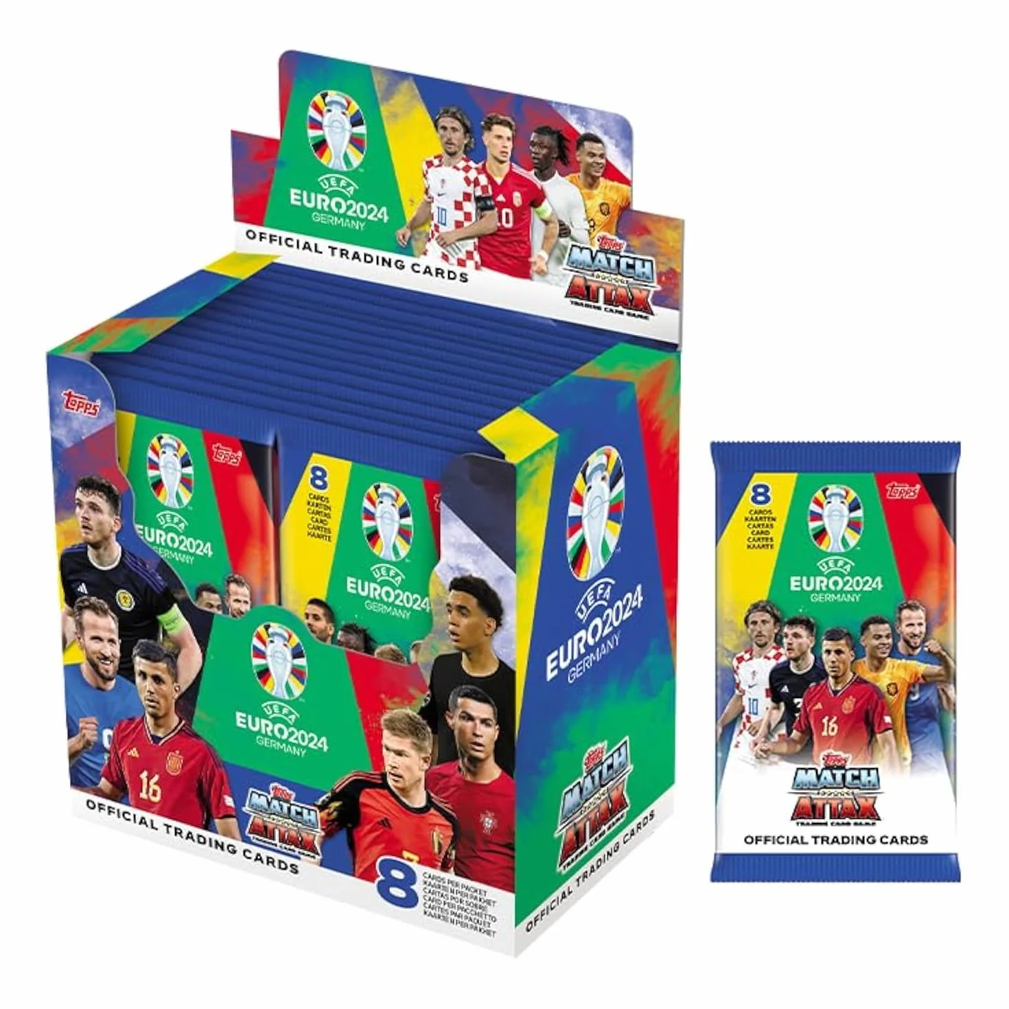 Topps Euro 2024 Match Attax Oficial - Caja Completa - 36 Paquetes de Euro 2024 Match Attax (288 Cartas). con la Carta Ultra-RARA Cristiano Ronaldo Career Celebration Dentro de Las Cajas afortunadas.