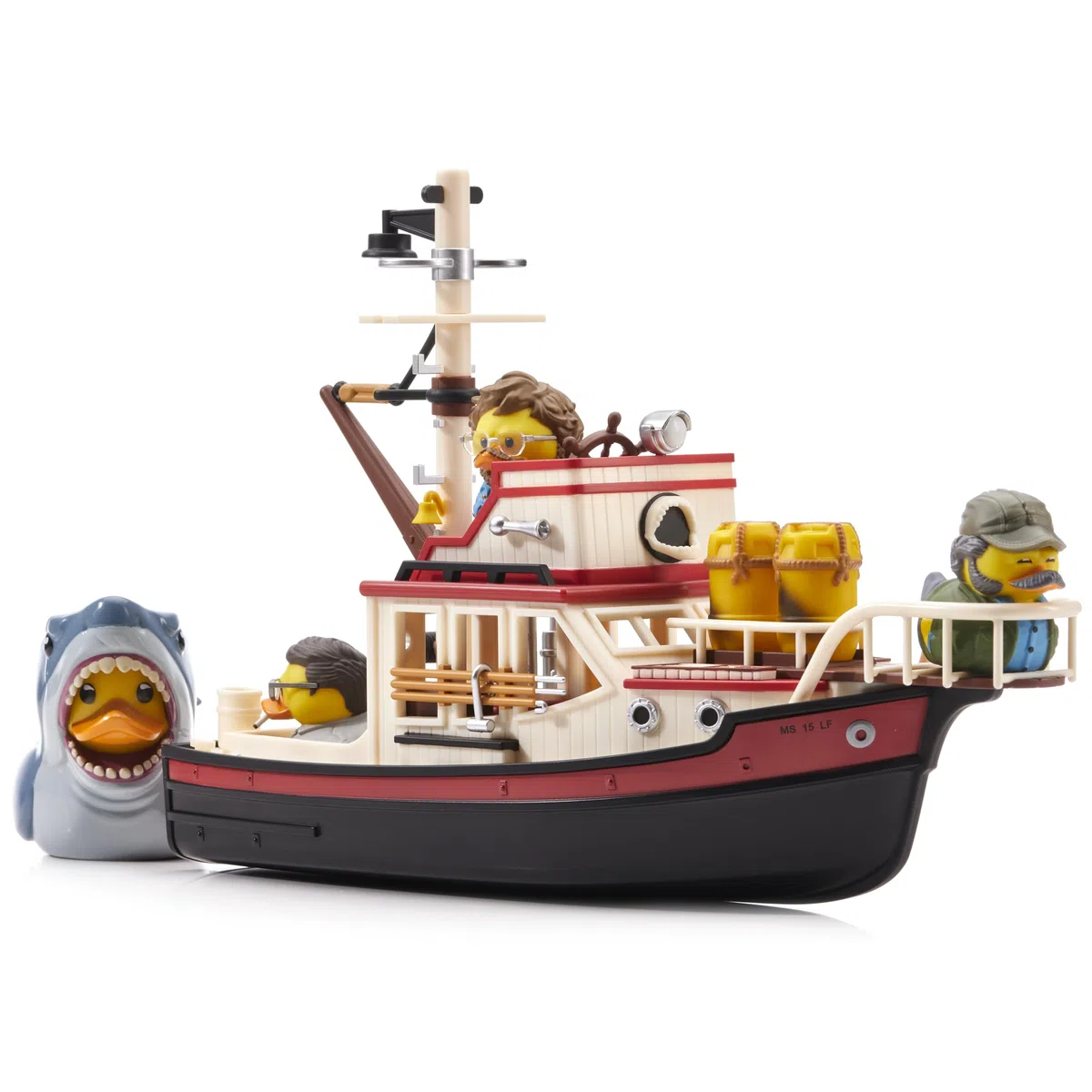 TUBBZ Tiburón Set de Juego de Baño Coleccionable con Barco Orca Flotante – Incluye a Bruce el Tiburón y Mini Figuras de Pato de Quint, Hooper y Brody