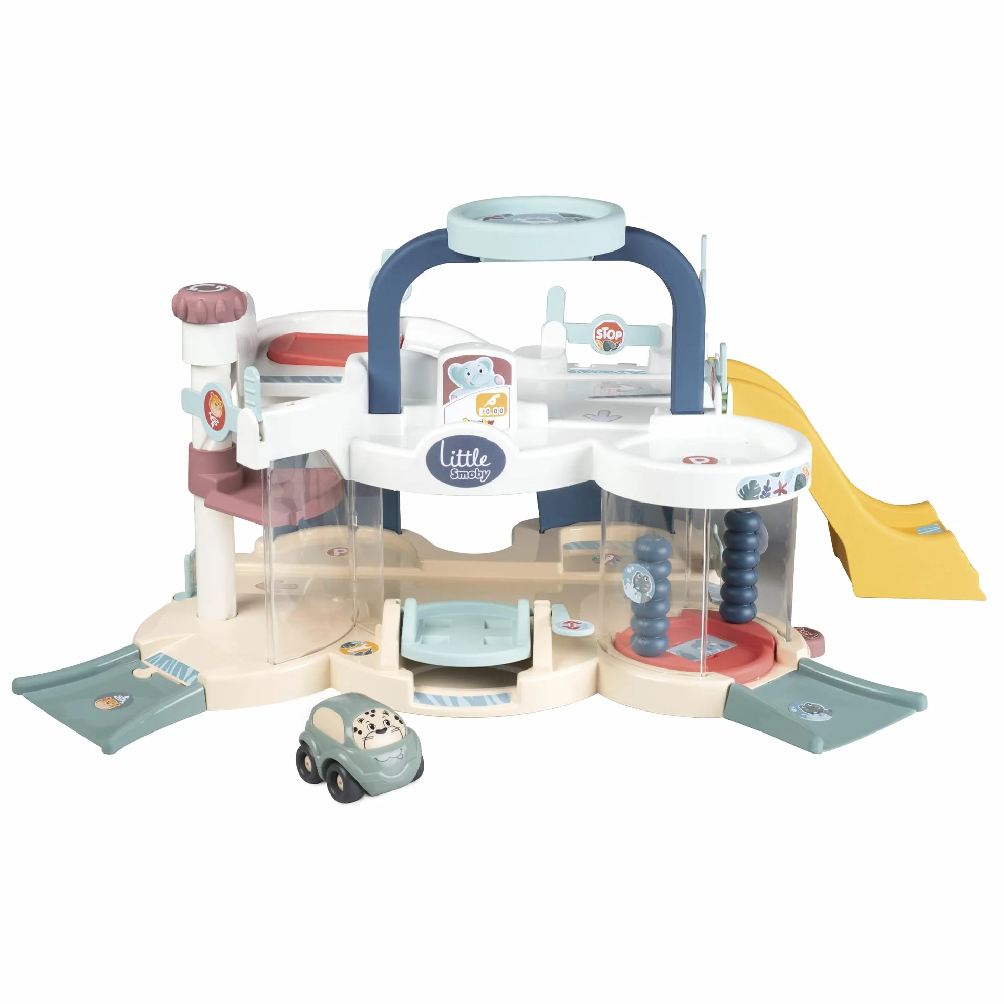 Smoby- Little Smoby Mi Primer Garaje, Incluye 1 Coche y Múltiples Funciones, Elevador, Apto a Partir de 18 Meses (7600140202)