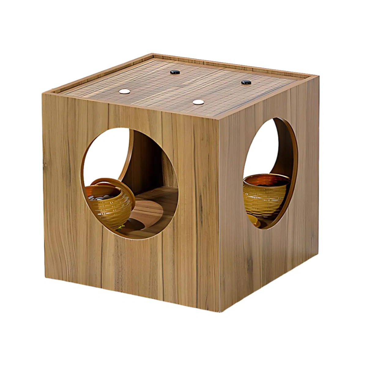 Juego De Mesa 2 En 1 De Ajedrez Y Go, Mesa De Doble Cara Ajedrez Go, Tablero De Madera 454×454 Mm, Almacenamiento Circular De 4 Lados para Piezas, Mandos, Libros, para Juegos Familiares A
