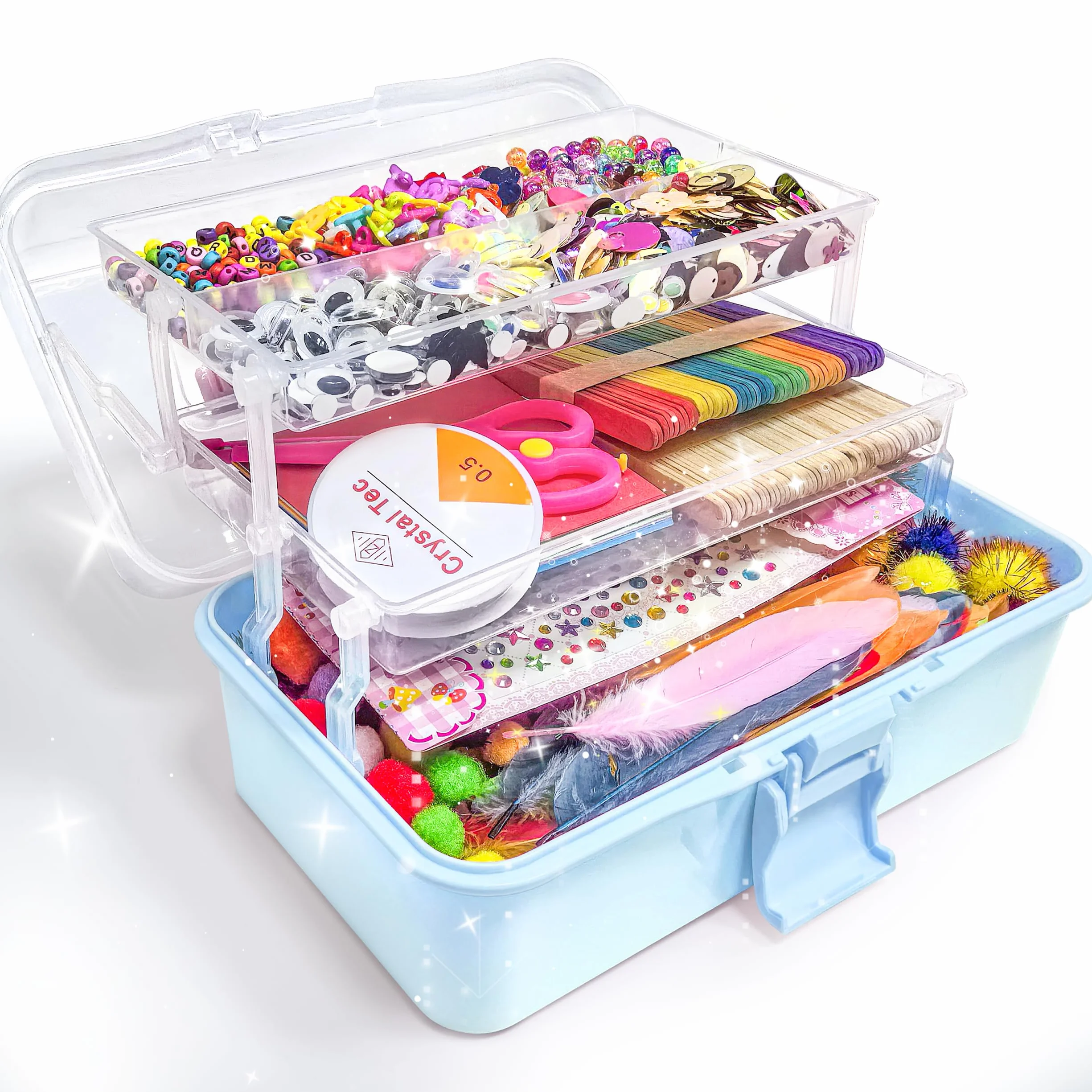 LINAYE Juego de 3000 Piezas de Manualidades para Niños, Caja y Maletín Incluye Pompones, Limpiadores de Pipas, Álbumes de Recortes - para Niños de 4 a 10 Años