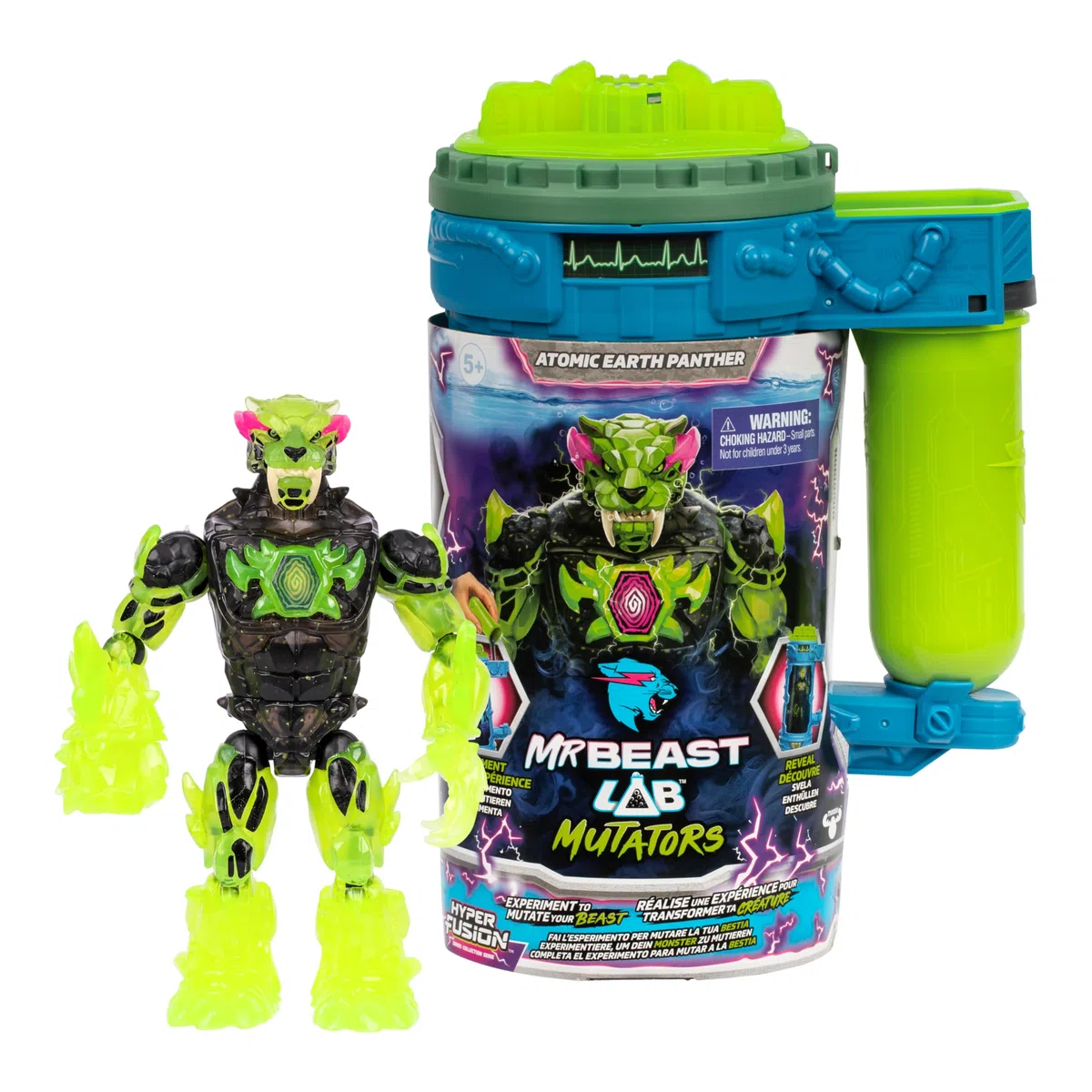 MrBeast Lab Hyper Fusion Mutators, experimenta y CREA, Atomic Earth Panther, añade el líquido de mutación, pulsa el escáner y descubre una Pantera, más de 20 Puntos articulados, colecciona los 3
