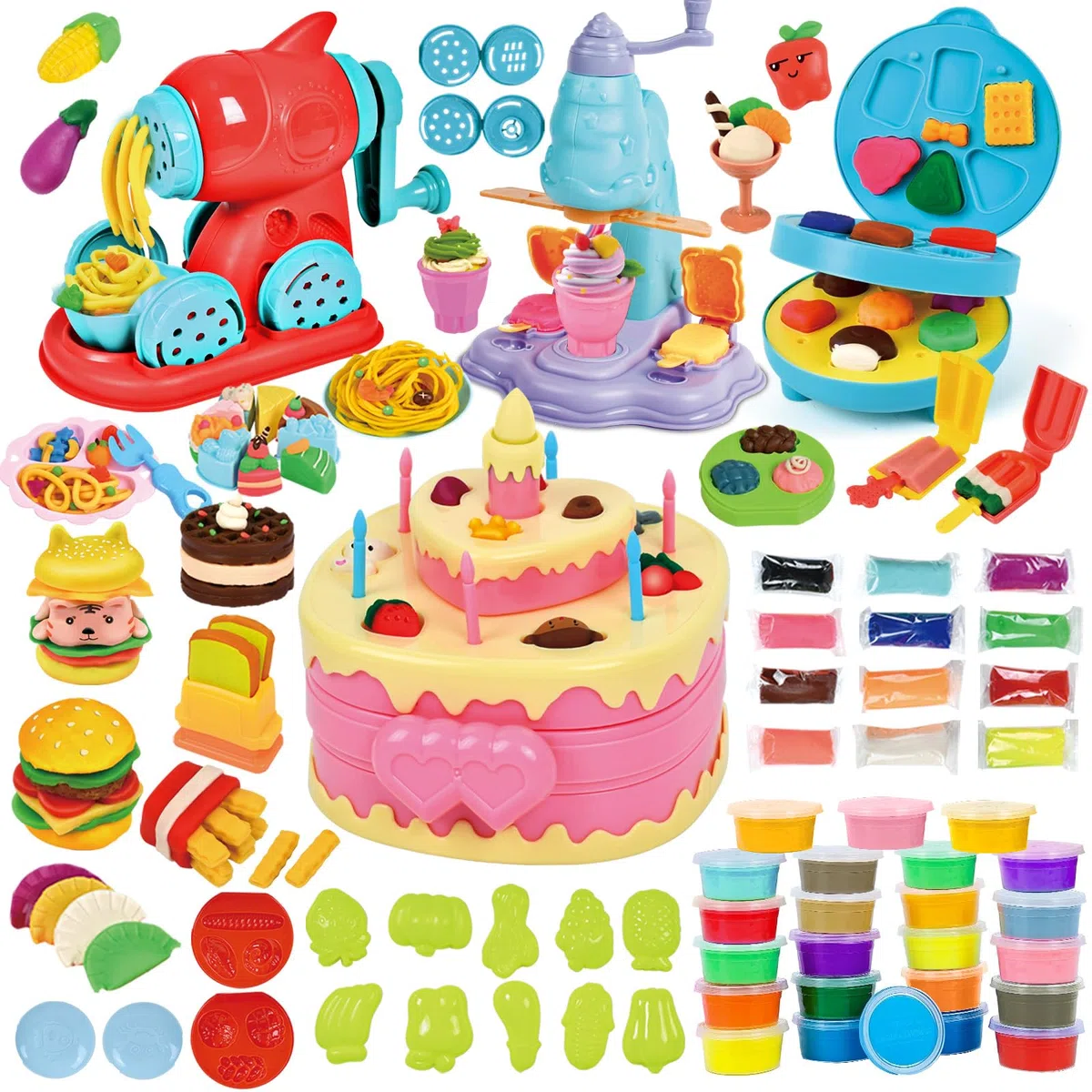 JONRRYIN Plastilina para Niños, 102 Piezas Herramientas Plastilina Playdoh, 4 in 1 Moldes Plastilina Accesorios Regalo Juegos Educativos Niños 3 4 5 6 Años