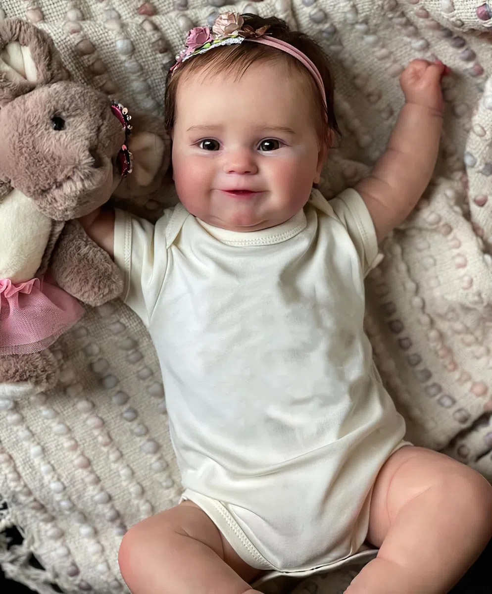 MineeQu 50CM Lifelike Tamaño Real del bebé Cabello enraizado Dulce Sonrisa Muñecas Reborn Silicona Vinilo Cuerpo Completo Realista Recién Nacido Niña Doll Niño Regalo de cumpleaños Set Lavable