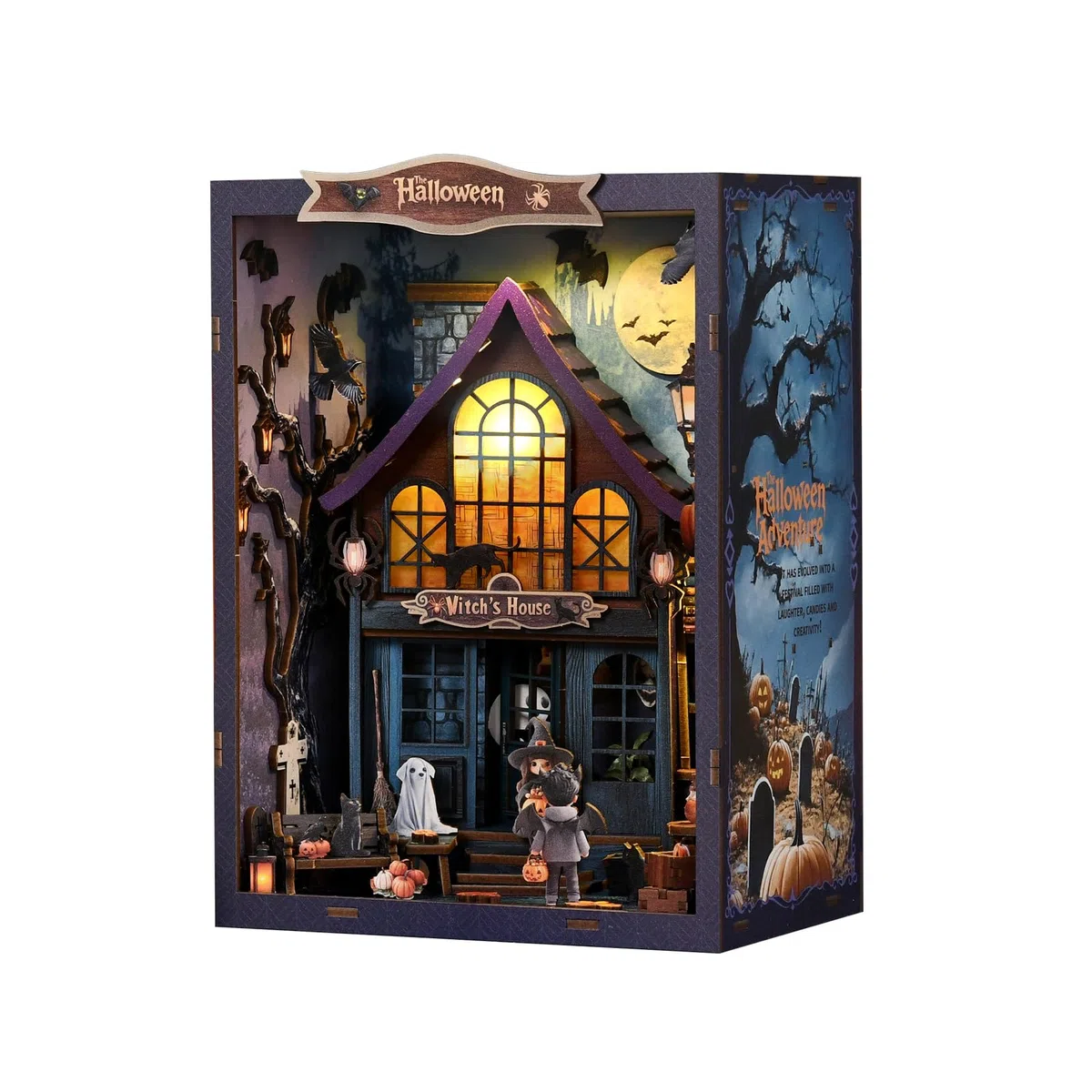 DIY Book Nook Kit-Noche Mágica en un Castillo Antiguo - Decoración de sujetalibros para Halloween, Kit de rincón de Lectura en Miniatura para casa de muñecas con luz LED, Kit de rincón para Adultos