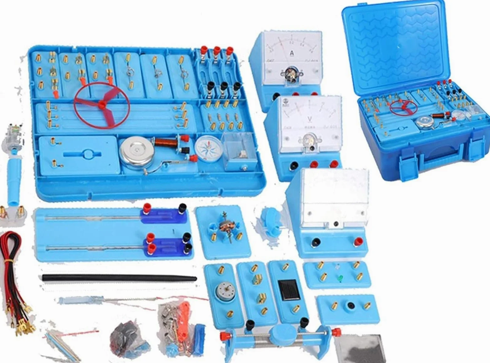 Caja de experimentos con circuitos electromagnéticos: Juego Completo de Instrumentos científicos. Equipo de física.