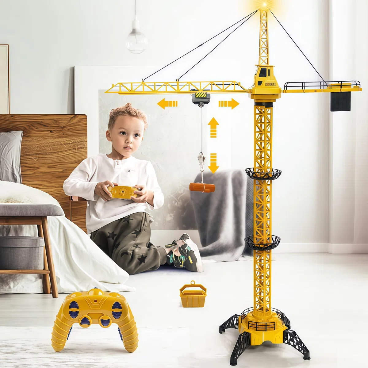 Mini Tudou 128cm Gruas de Juguete,2.4GHz Teledirigida Grúa Torre Radio 6 Canales Juguete de Construcción,680 Grado Rotación Elevador con Torre de Luz & Sonido para Niños Niñas 6 7 8 9-15 Años