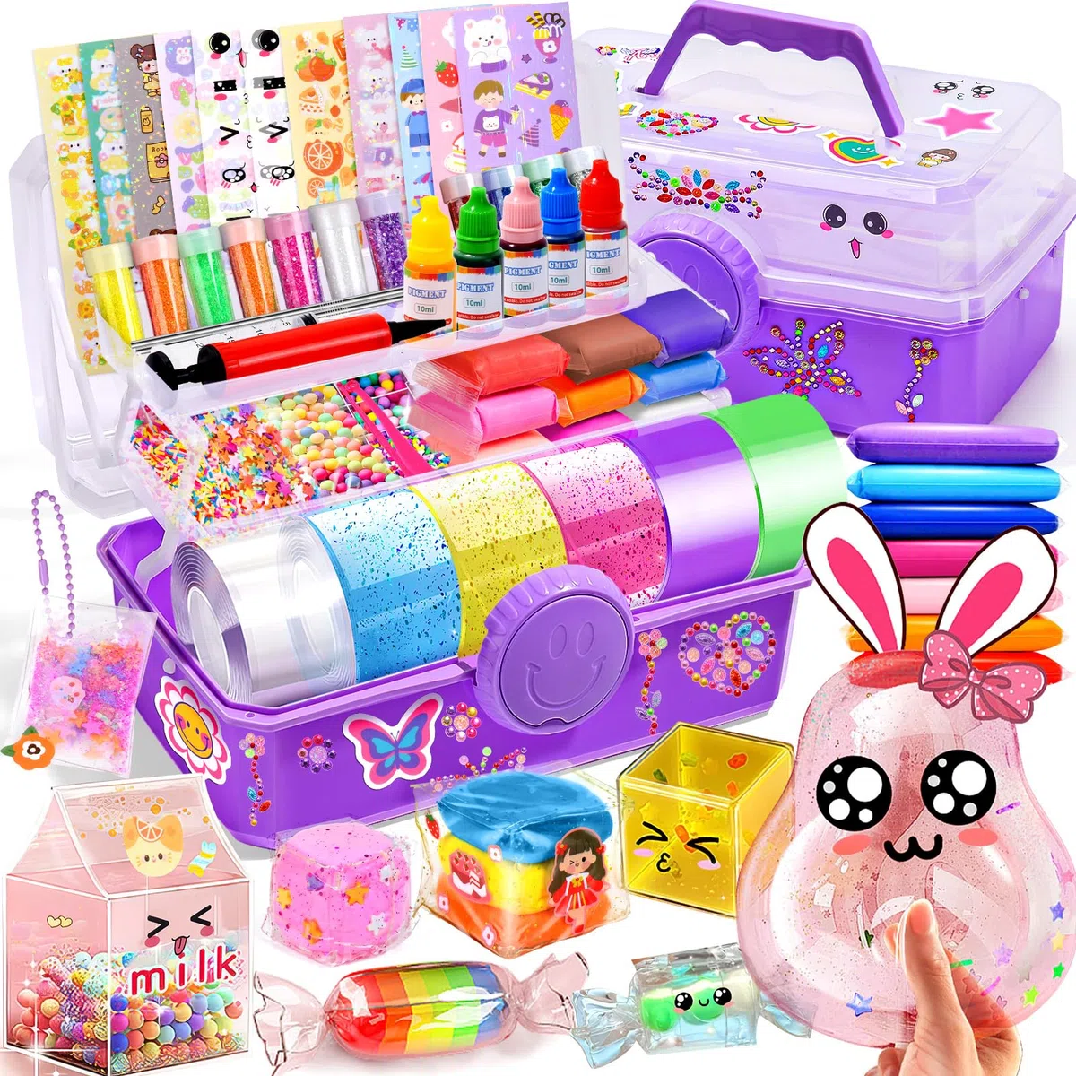 vamei Nano Tape Caja Manualidades Niños con Cinta Nano Tape, Arcilla, Perlas, Pegatinas Kawaii y Accesorios, Nanotape Juegos de Manualidades Regalos para Niños Niñas